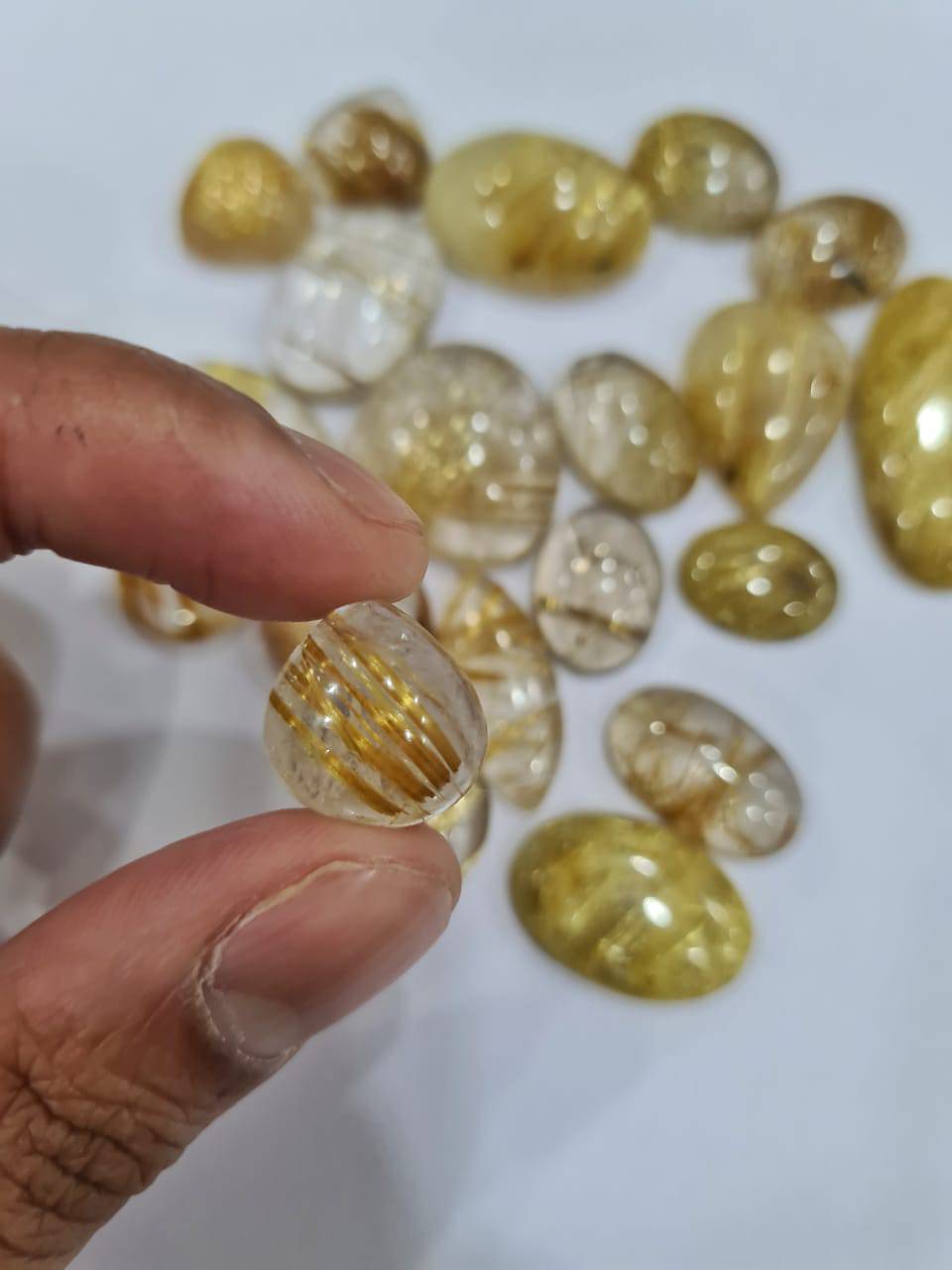 10 Pcs Gold Rutilated Quartz | Good Quality 14-30mm Cabochons - The LabradoriteKing