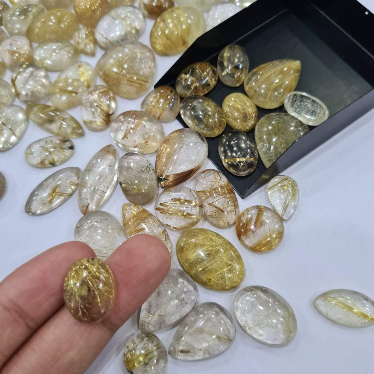 10 Pcs Gold Rutilated Quartz | Good Quality 14-30mm Cabochons - The LabradoriteKing