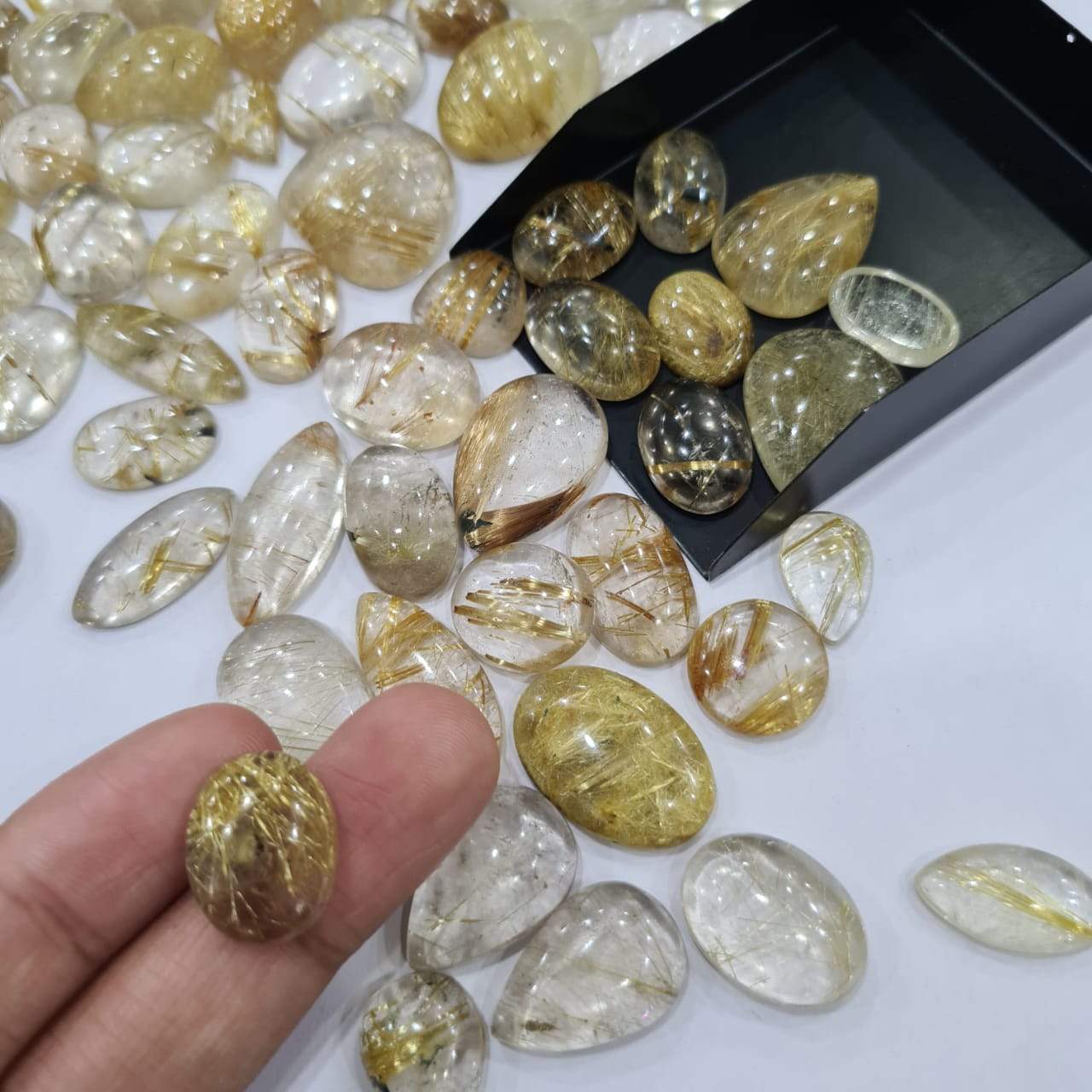 10 Pcs Gold Rutilated Quartz | Good Quality 14-30mm Cabochons - The LabradoriteKing