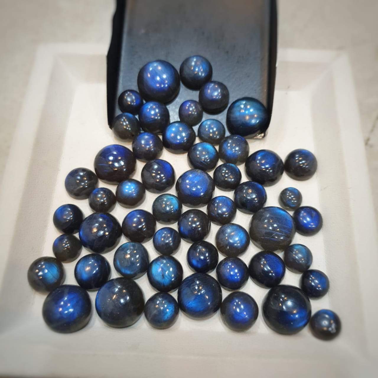 12 Pcs Blue Base Labradorite Cabochons | Deeper Blue Cabs Flat Backs - The LabradoriteKing