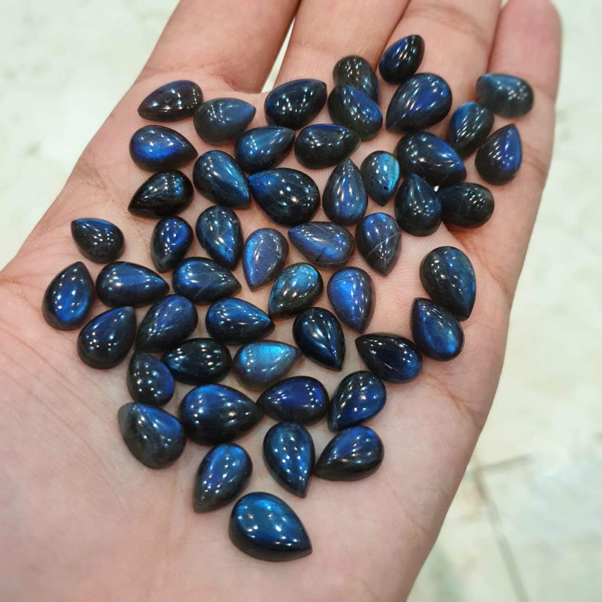 12 Pcs Blue Base Pear Labradorite Cabochons | Deeper Blue Cabs Flat Backs - The LabradoriteKing