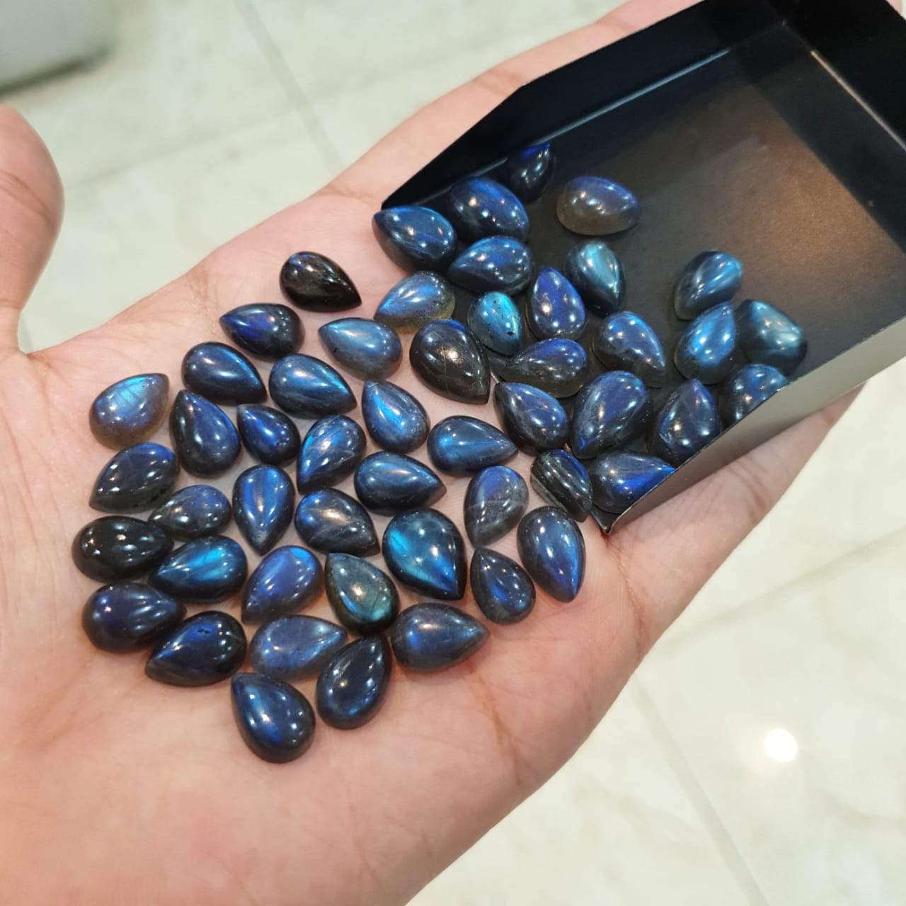 12 Pcs Blue Base Pear Labradorite Cabochons | Deeper Blue Cabs Flat Backs - The LabradoriteKing