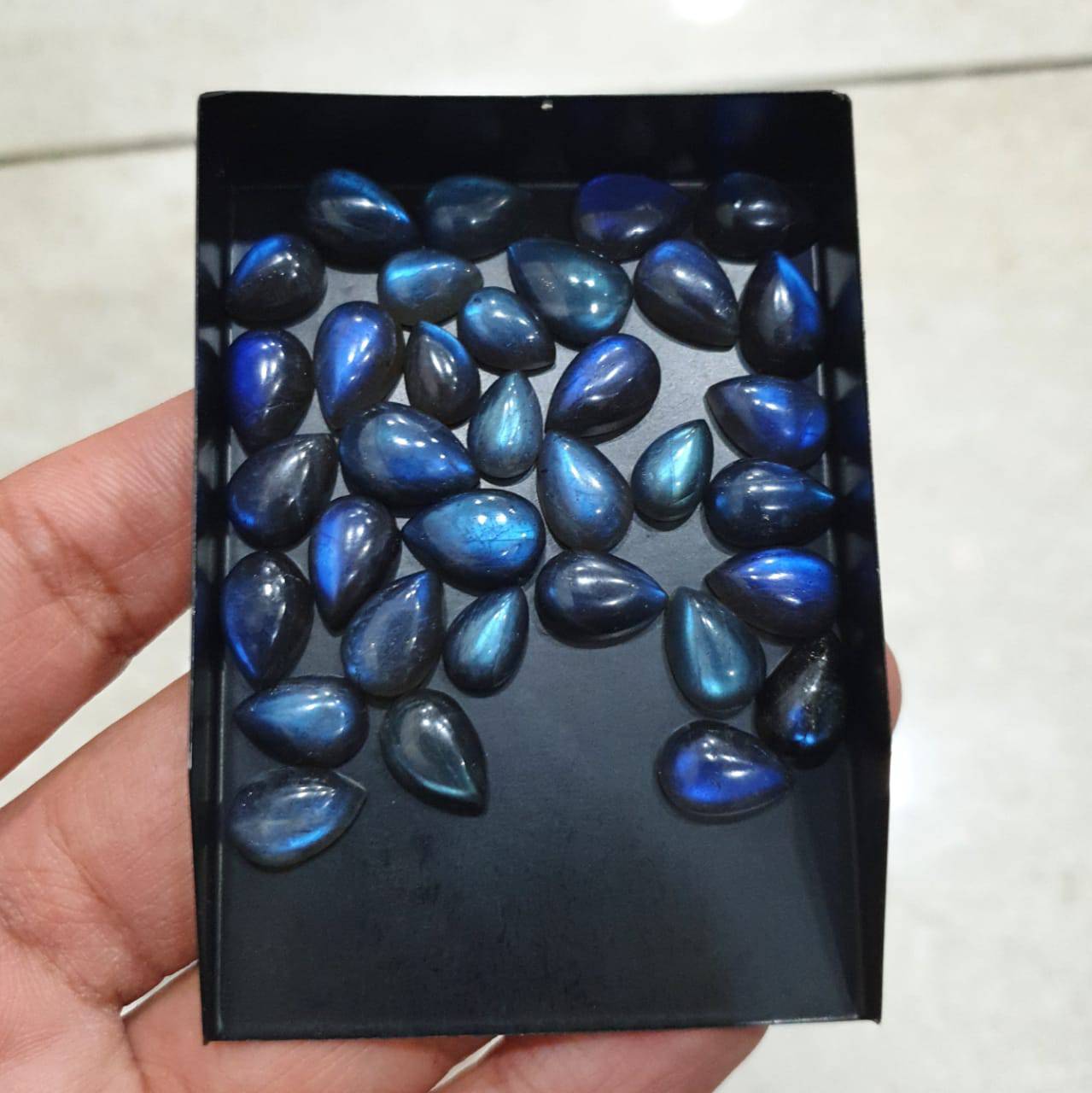 12 Pcs Blue Base Pear Labradorite Cabochons | Deeper Blue Cabs Flat Backs - The LabradoriteKing