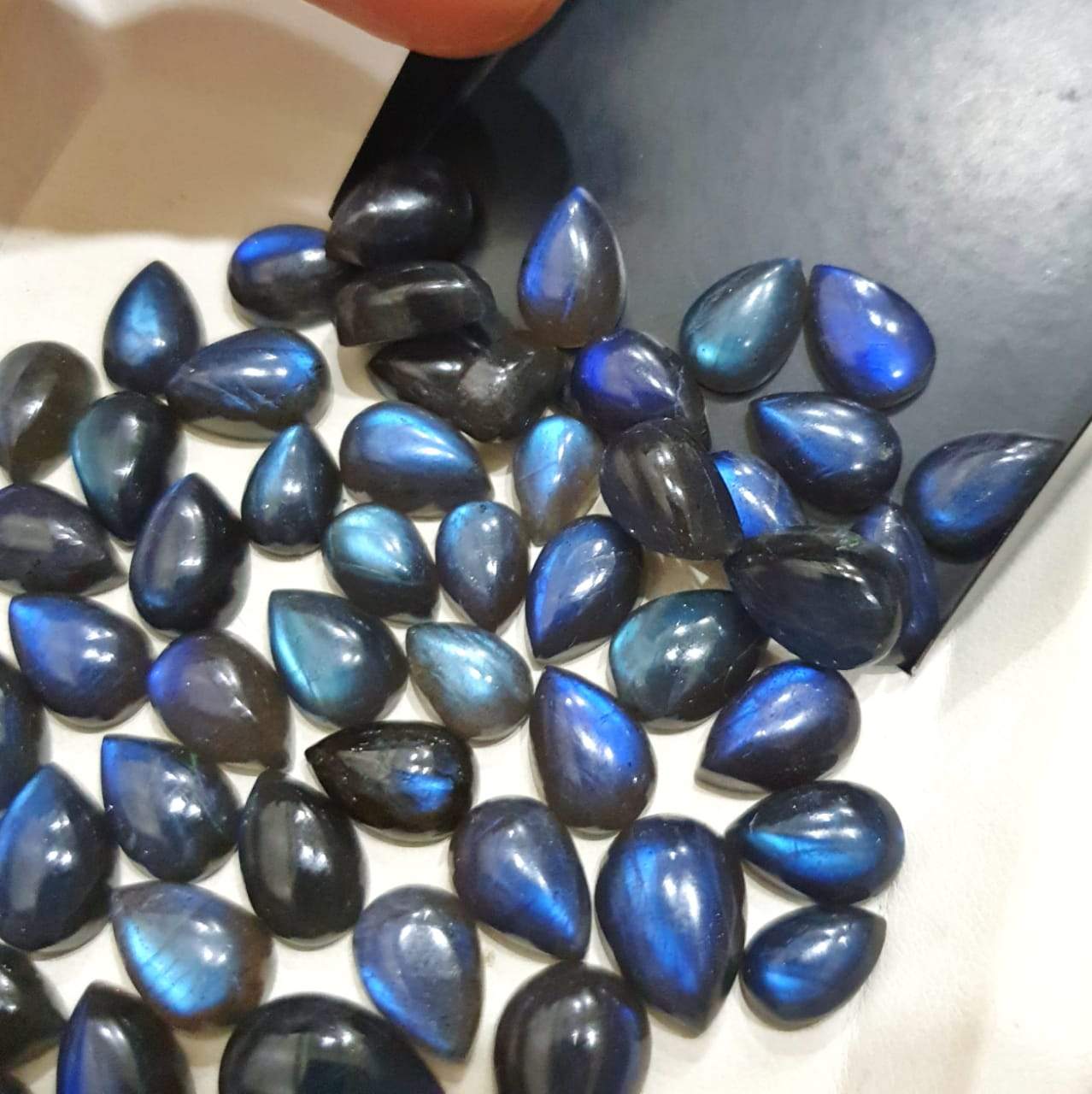 12 Pcs Blue Base Pear Labradorite Cabochons | Deeper Blue Cabs Flat Backs - The LabradoriteKing