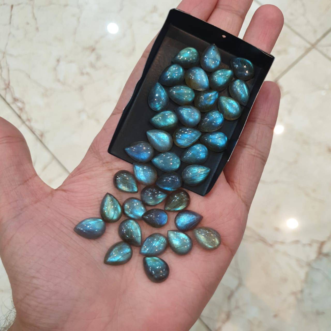 12 Pcs Labradorite Cabochons Calibrated | 13x9mm Teardrops - The LabradoriteKing