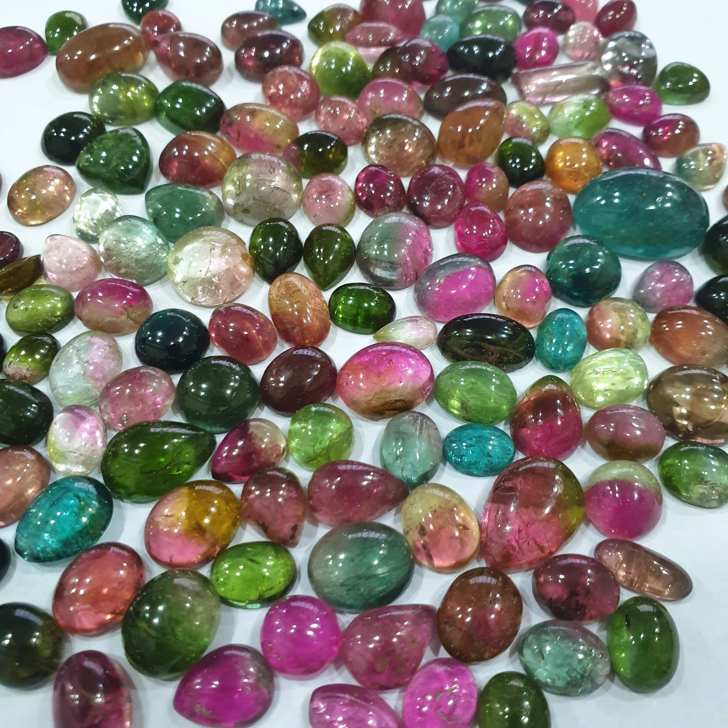 12 Pcs Multi-Colour/  Tourmaline Cabochons 8-10mm - The LabradoriteKing