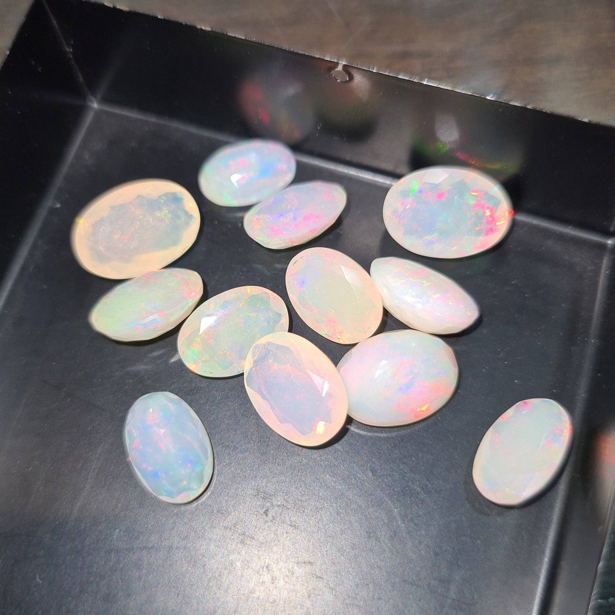 12 Pcs Natural Opal Faceted Gemstone | Size: 10-12mm, Oval Shape  | - The LabradoriteKing