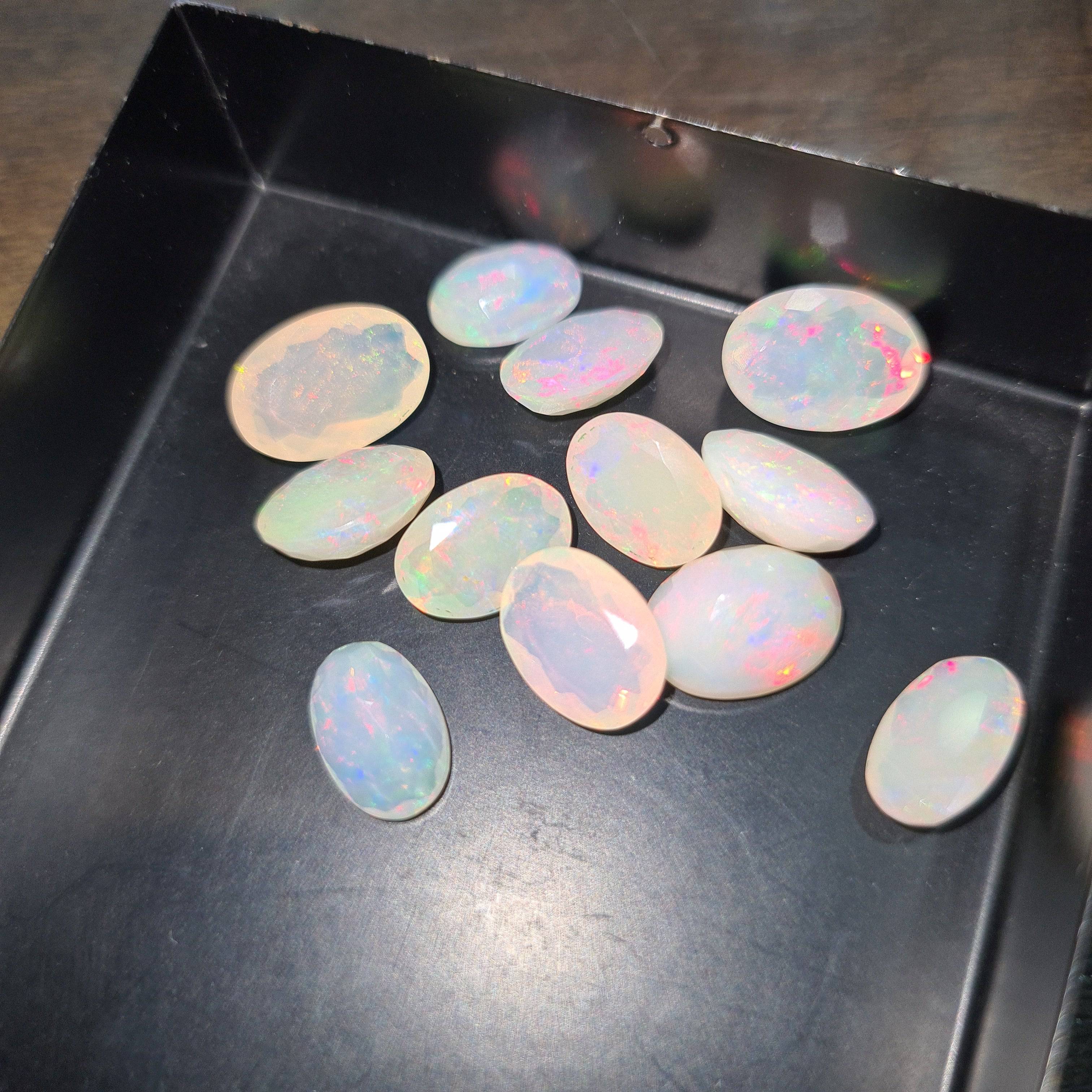 12 Pcs Natural Opal Faceted Gemstone | Size: 10-12mm, Oval Shape  | - The LabradoriteKing