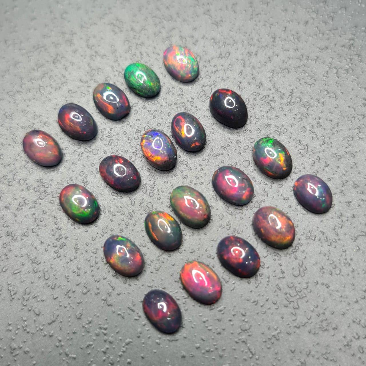 12 Pcs of 6x4mm Smoked Black Opal Cabochons Ovals Calibrated - The LabradoriteKing