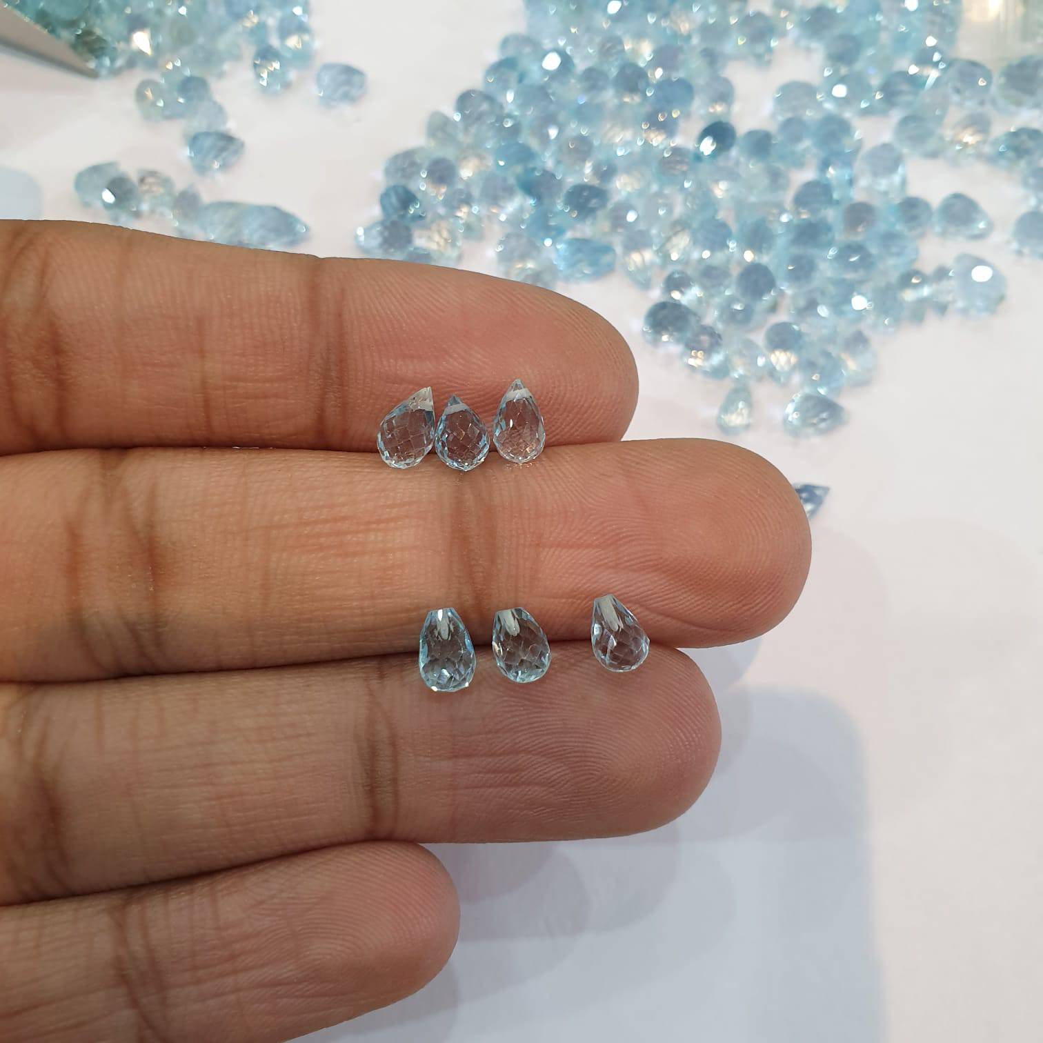 15 Pcs Blue Topaz Drops Faceted by Labradorite King 7-8mm - The LabradoriteKing