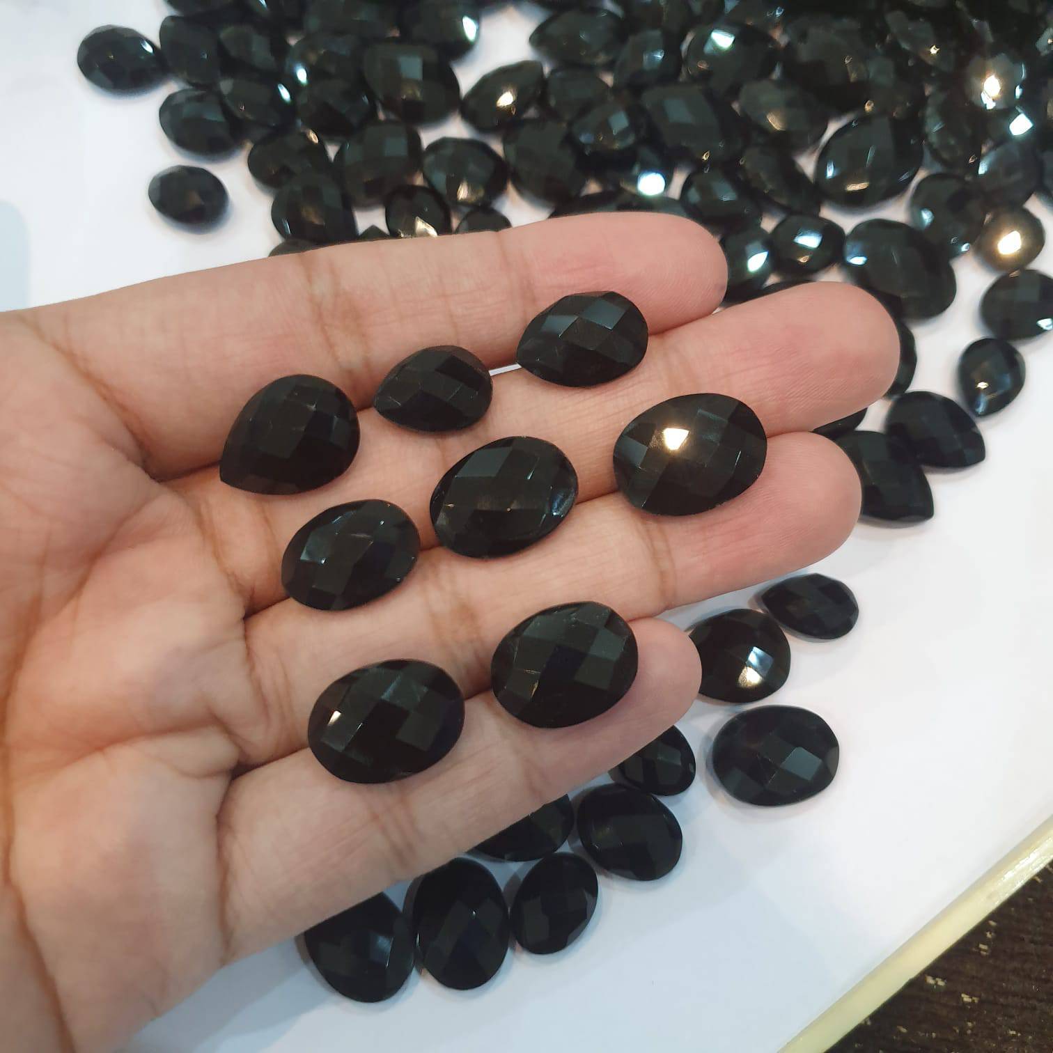 15pcs Natural Black Onyx Faceted Both side Ovals and Pears - The LabradoriteKing