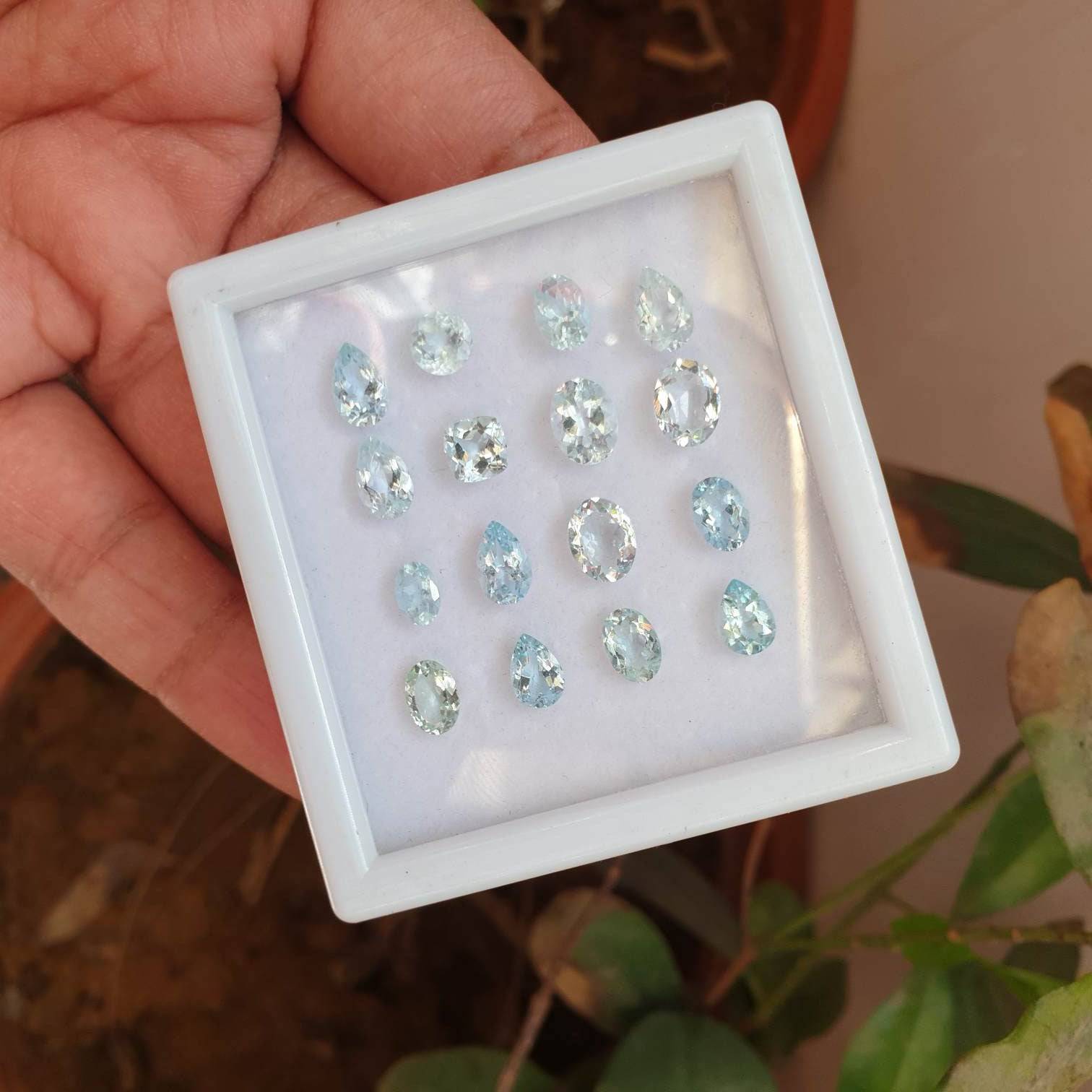 16 Pcs Natural Aquamarine Faceted Gemstones Mix Shape, 6-8mm - The LabradoriteKing