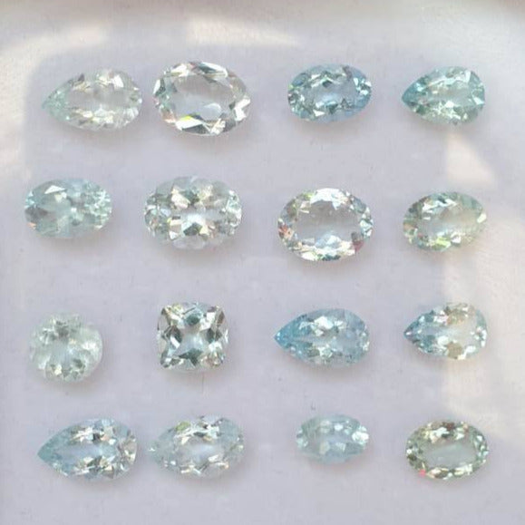 16 Pcs Natural Aquamarine Faceted Gemstones Mix Shape, 6-8mm - The LabradoriteKing