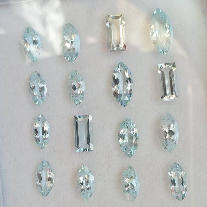 16 Pcs Natural Aquamarine Faceted Gemstones Mix Shape, 8-10mm - The LabradoriteKing