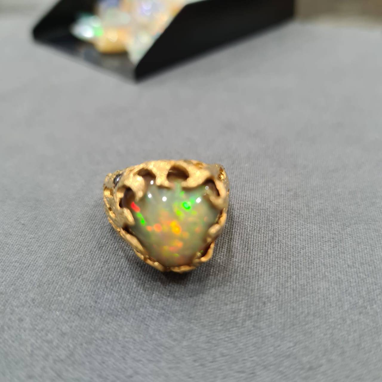 18KT Gold Opal Ring with Diamonds - The LabradoriteKing