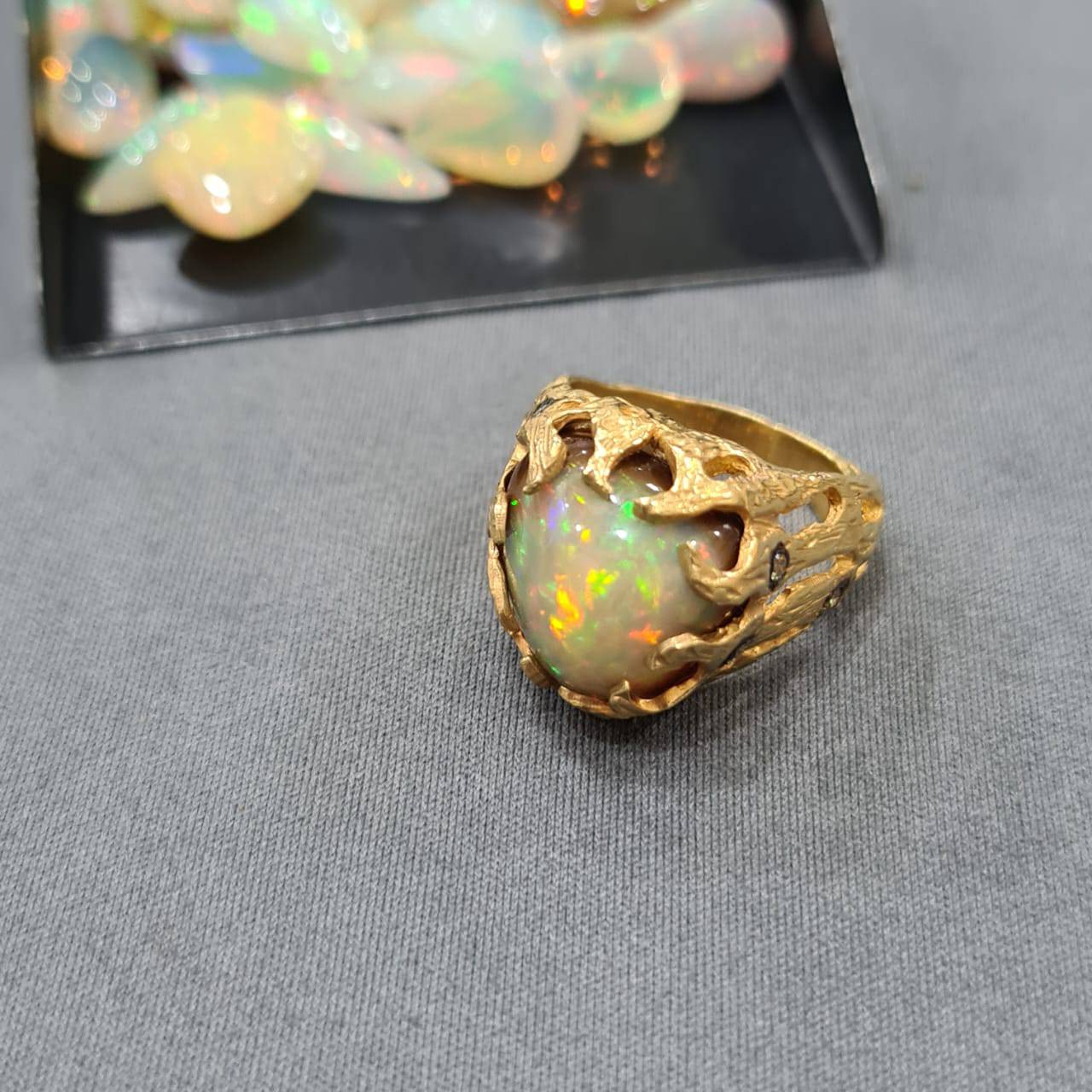 18KT Gold Opal Ring with Diamonds - The LabradoriteKing