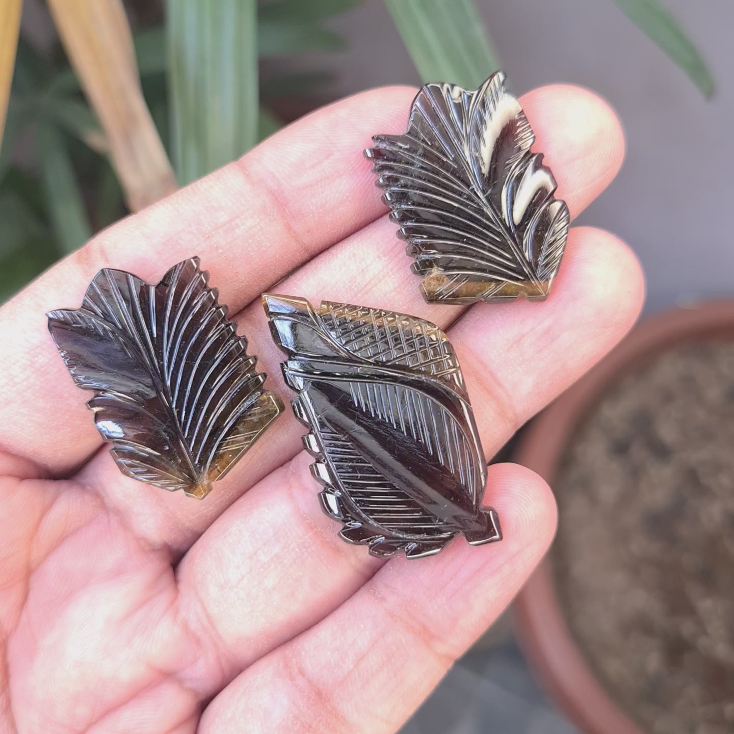 3 Pieces Natural Tourmaline Leaf Carved Gemstone Size: 32-44 | 84 Cts