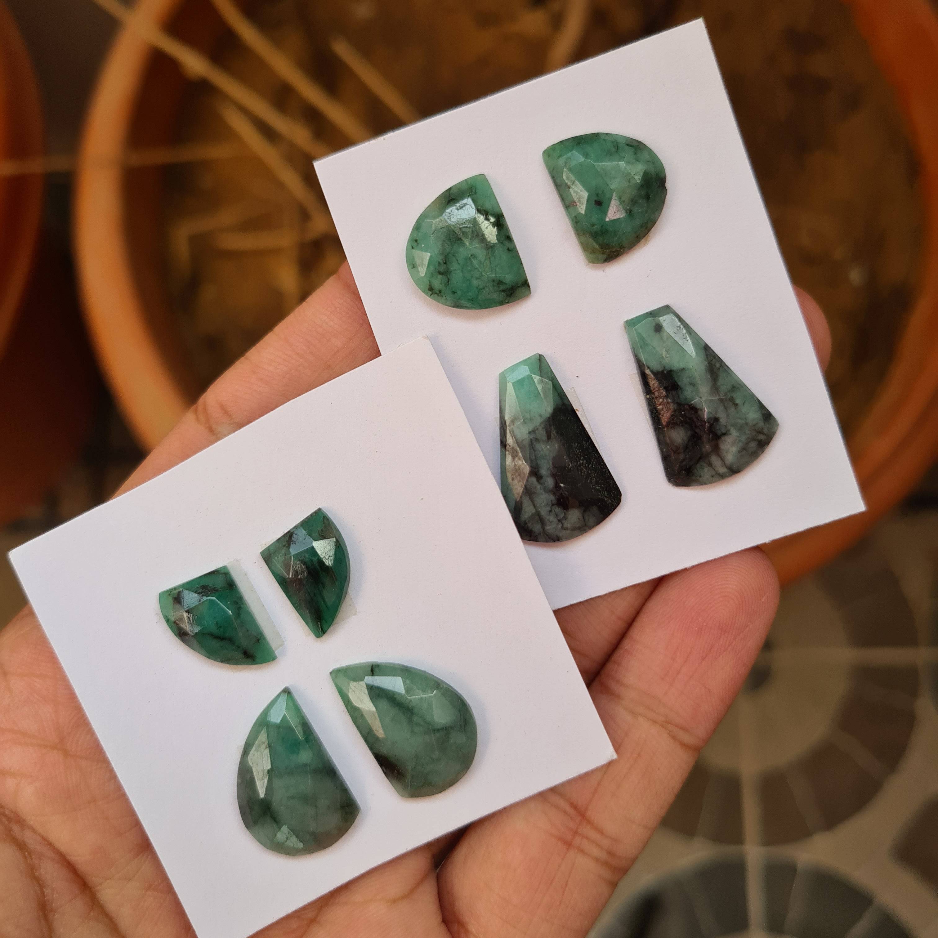 2 Lots 8 pcs Pcs Mozambique Natural Emerald Stone Pairs with Flat backs |Fancy shape13-19mm Size - The LabradoriteKing