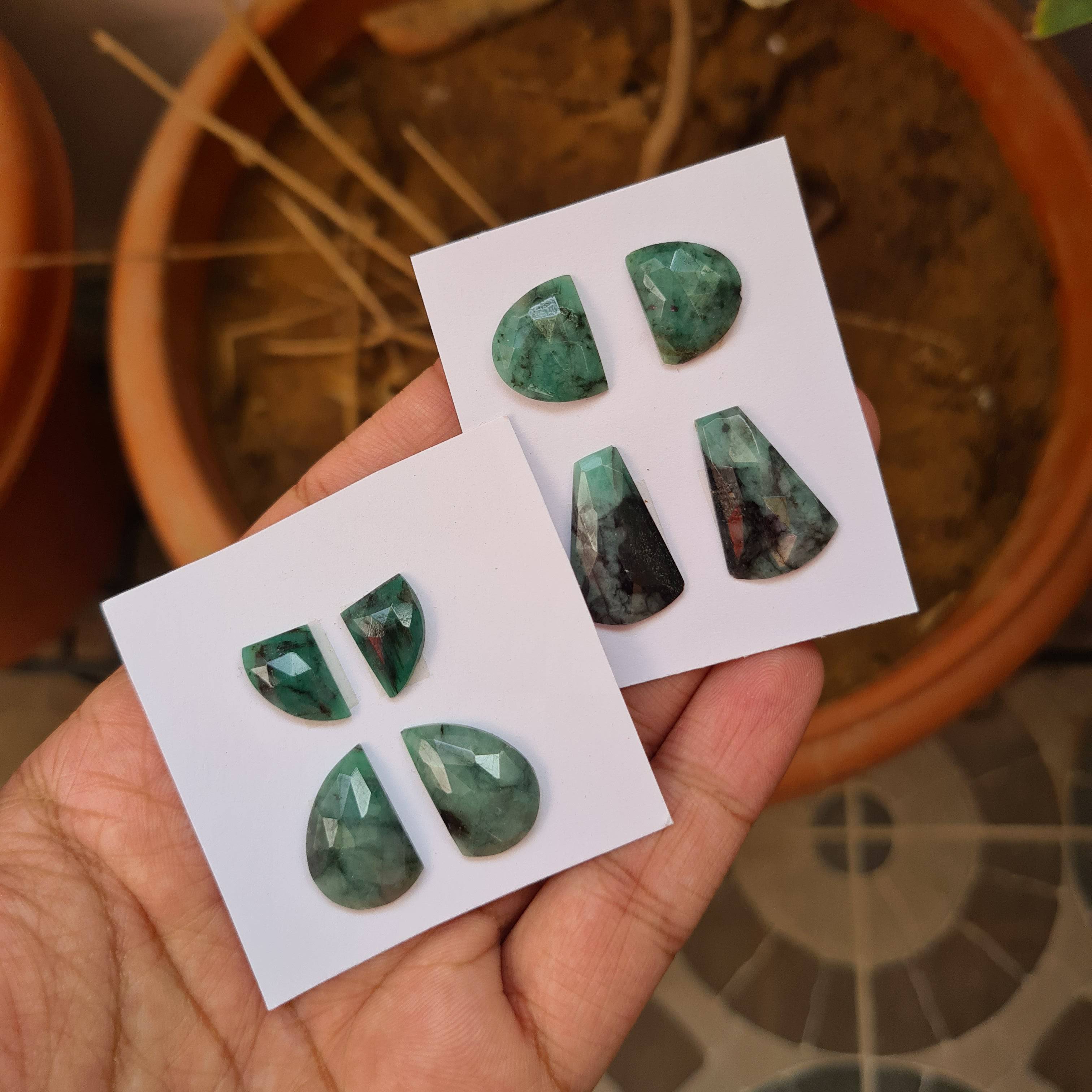 2 Lots 8 pcs Pcs Mozambique Natural Emerald Stone Pairs with Flat backs |Fancy shape13-19mm Size - The LabradoriteKing