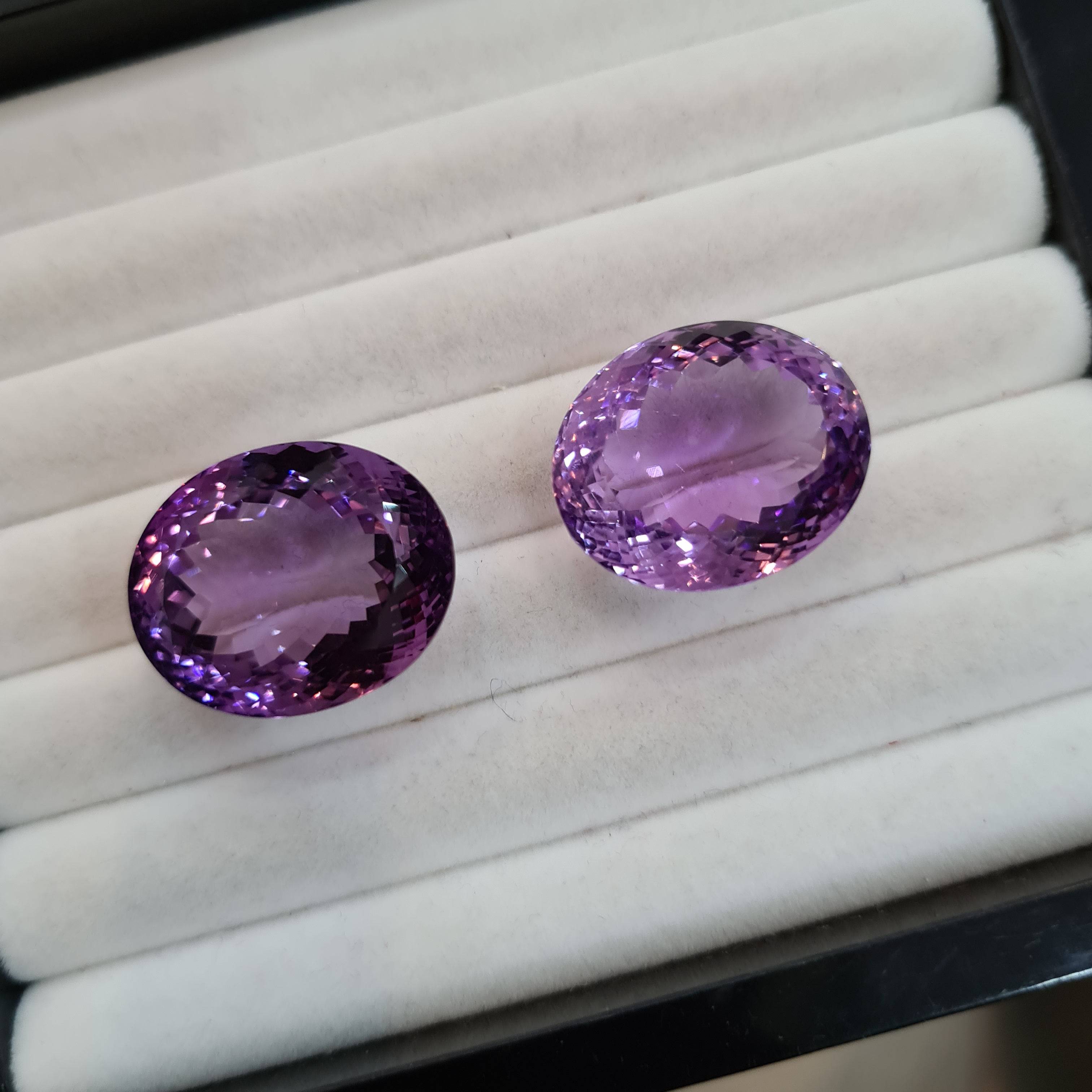 2 Pcs  Natural Amethyst Faceted Gemstone | Size: 22x18mm, Oval Shape  | Flawless - The LabradoriteKing