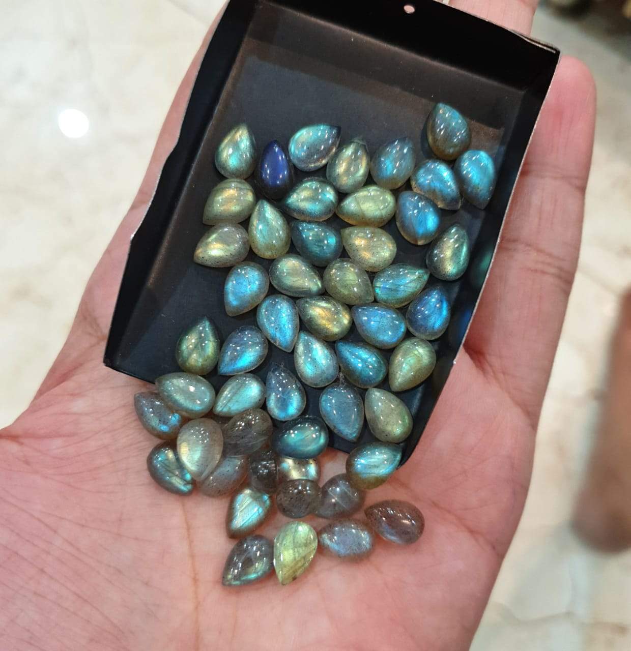 20 Pcs Labradorite Teardrop Cabochons | 9x6mm Calibrated Top Flash - The LabradoriteKing