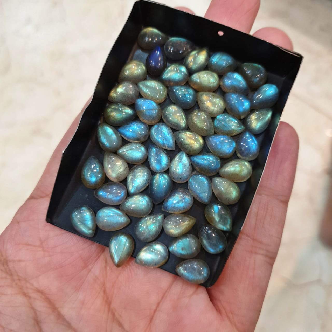 20 Pcs Labradorite Teardrop Cabochons | 9x6mm Calibrated Top Flash - The LabradoriteKing