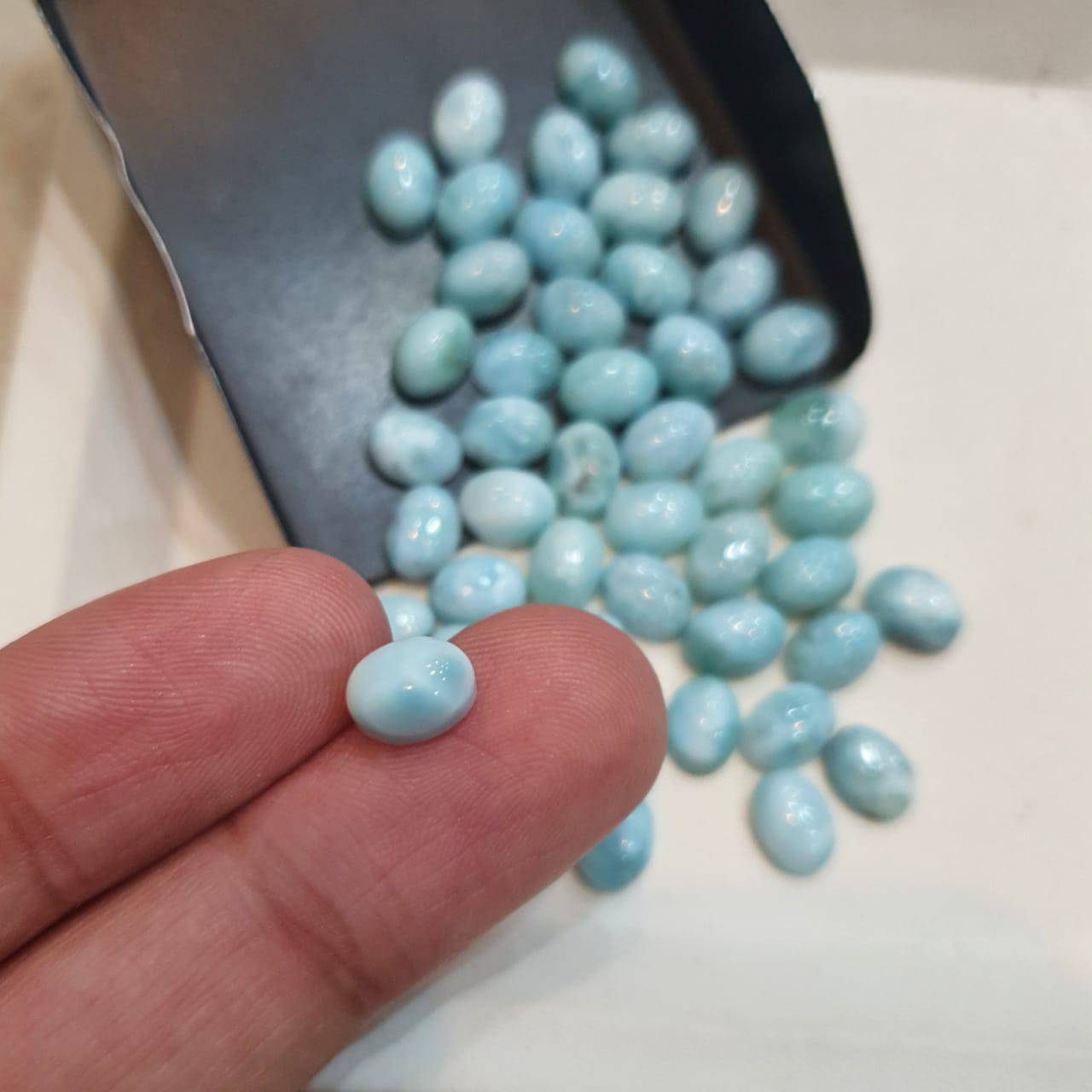 20 Pcs Larimar Cabochons | 8x6mm Oval  Calibrated Natural Cabs - The LabradoriteKing