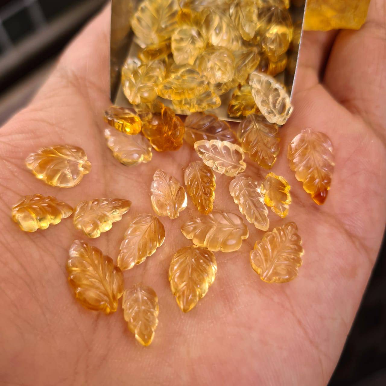 20 Pcs Natural Citrine Carved Leaf | Untreated 8-16mm Sizes - The LabradoriteKing