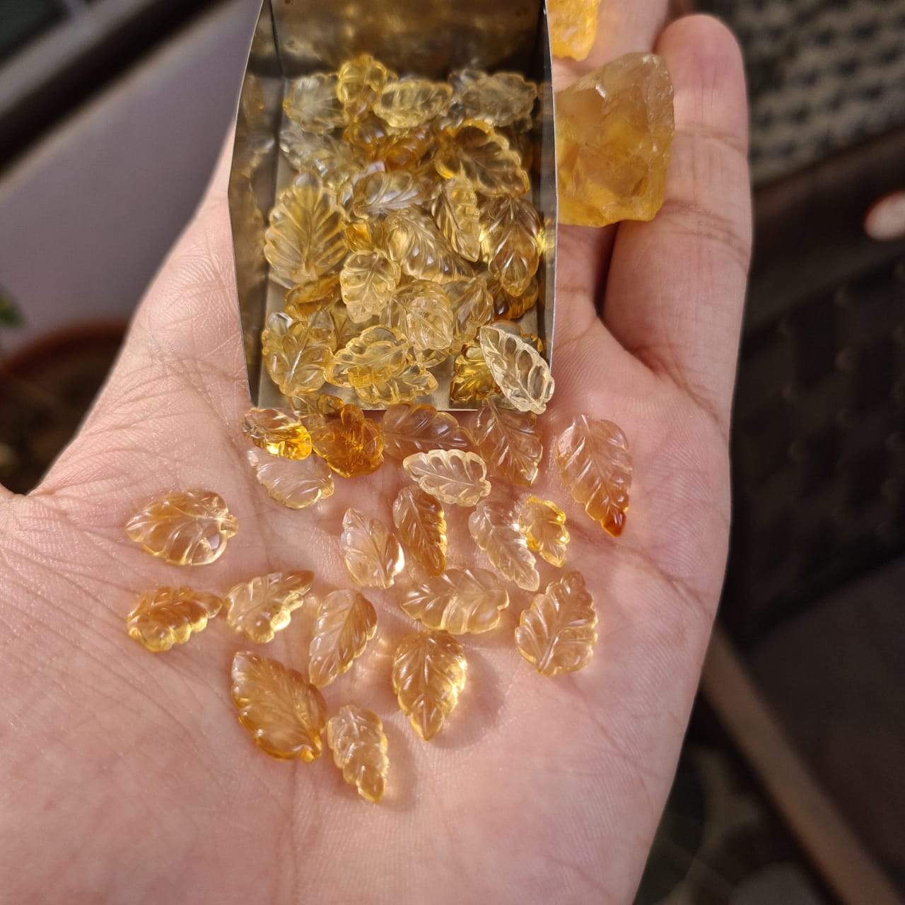 20 Pcs Natural Citrine Carved Leaf | Untreated 8-16mm Sizes - The LabradoriteKing