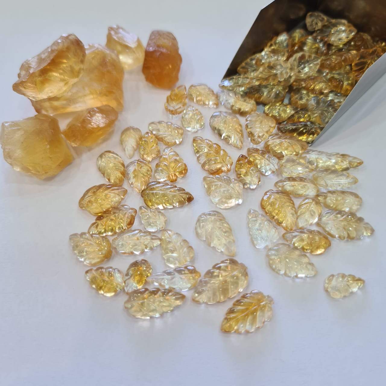 20 Pcs Natural Citrine Carved Leaf | Untreated 8-16mm Sizes - The LabradoriteKing