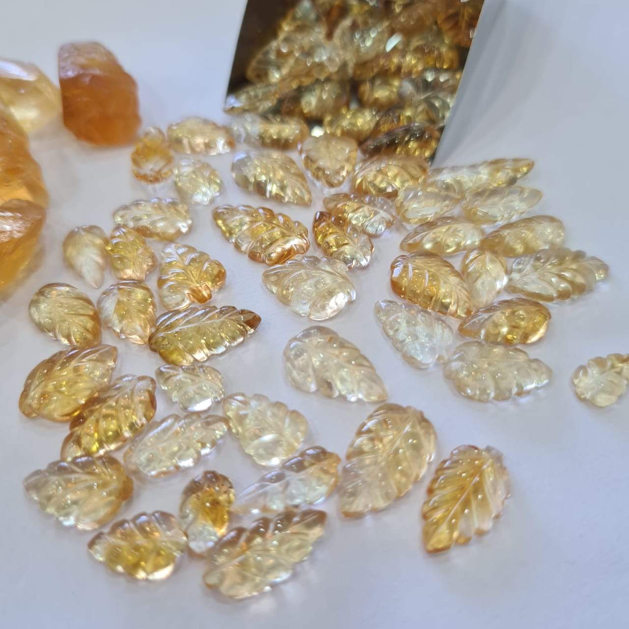 20 Pcs Natural Citrine Carved Leaf | Untreated 8-16mm Sizes - The LabradoriteKing