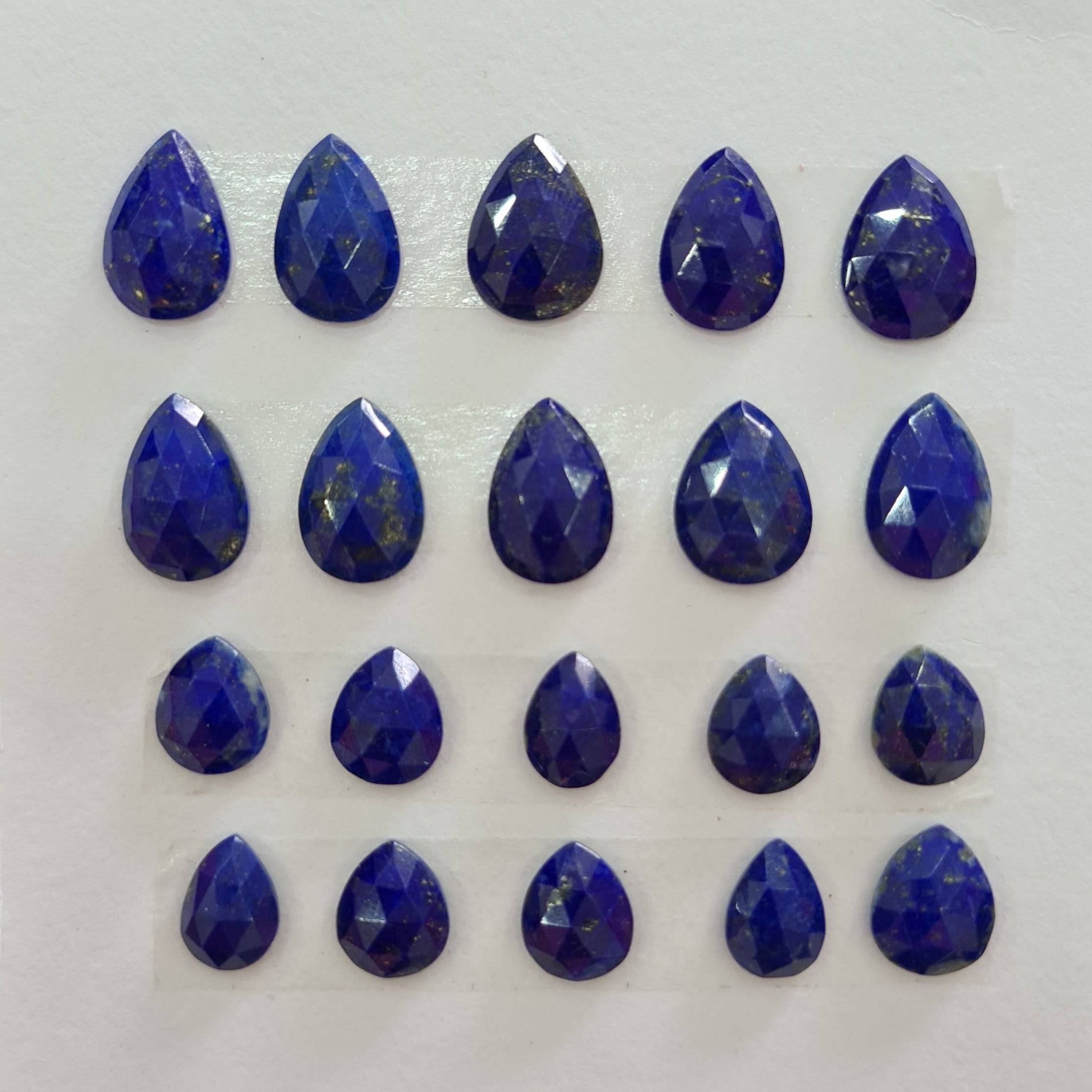 20 Pcs Natural Lapis Lazuli Rosecut Gemstones | Pear Shape, 11-15mm Size, - The LabradoriteKing