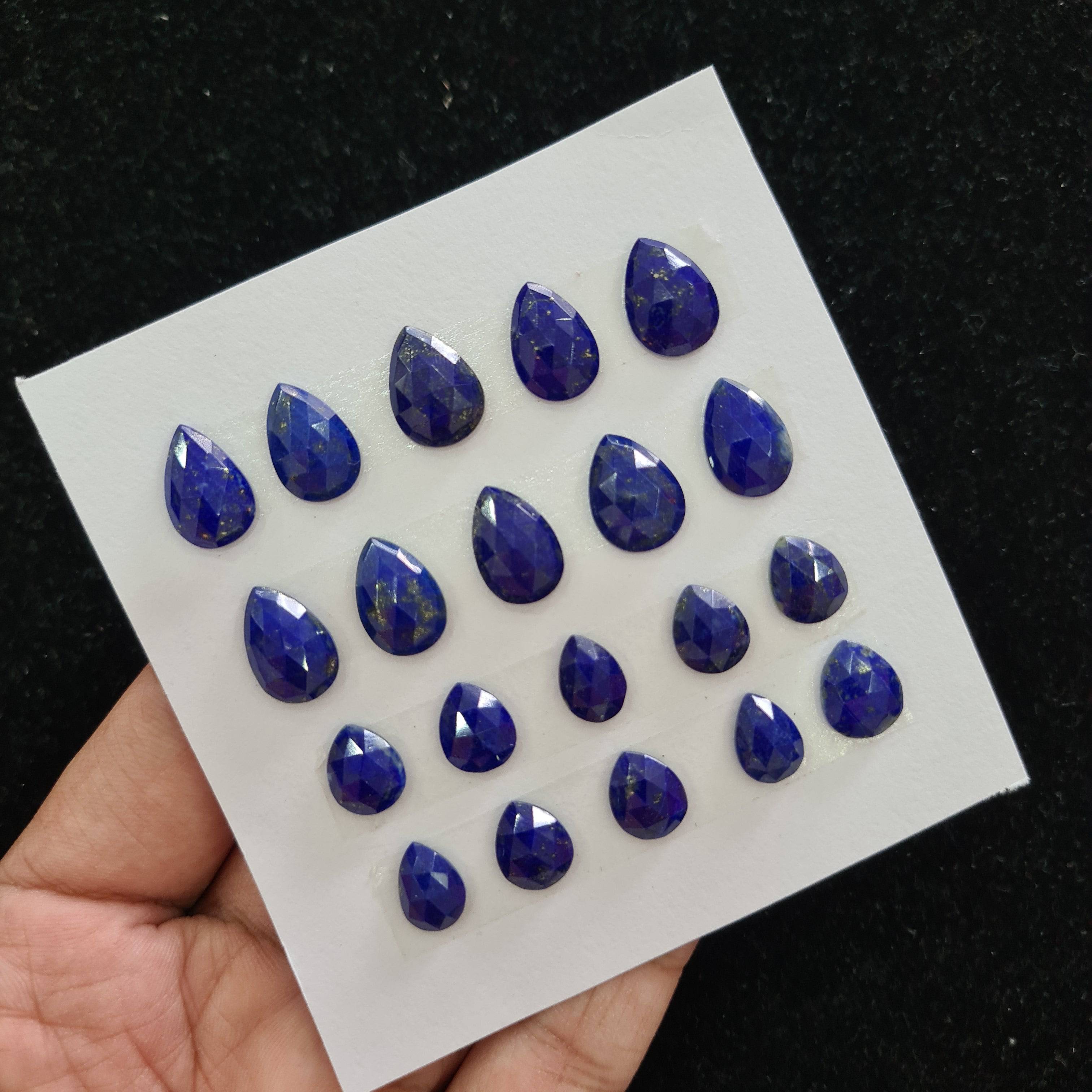 20 Pcs Natural Lapis Lazuli Rosecut Gemstones | Pear Shape, 11-15mm Size, - The LabradoriteKing