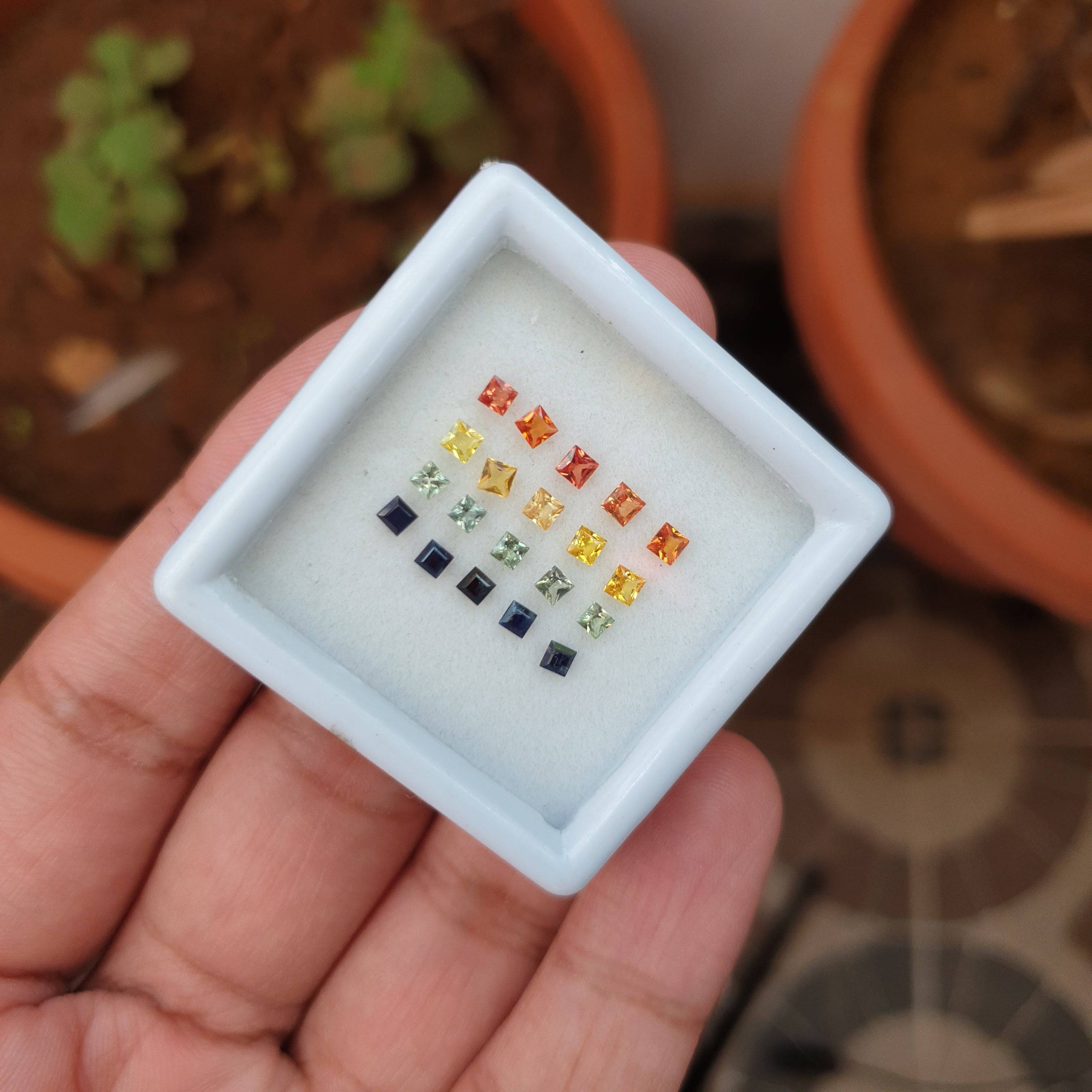 20 Pcs Natural Multi Sapphire Faceted Gemstones Sqaure Shape, 2mm - The LabradoriteKing