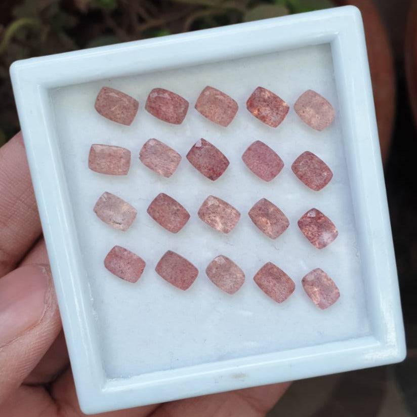 🔥 20 Pcs Natural Pink Quartz Faceted Gemstones | Rectangle shape, Size: 7mm - The LabradoriteKing