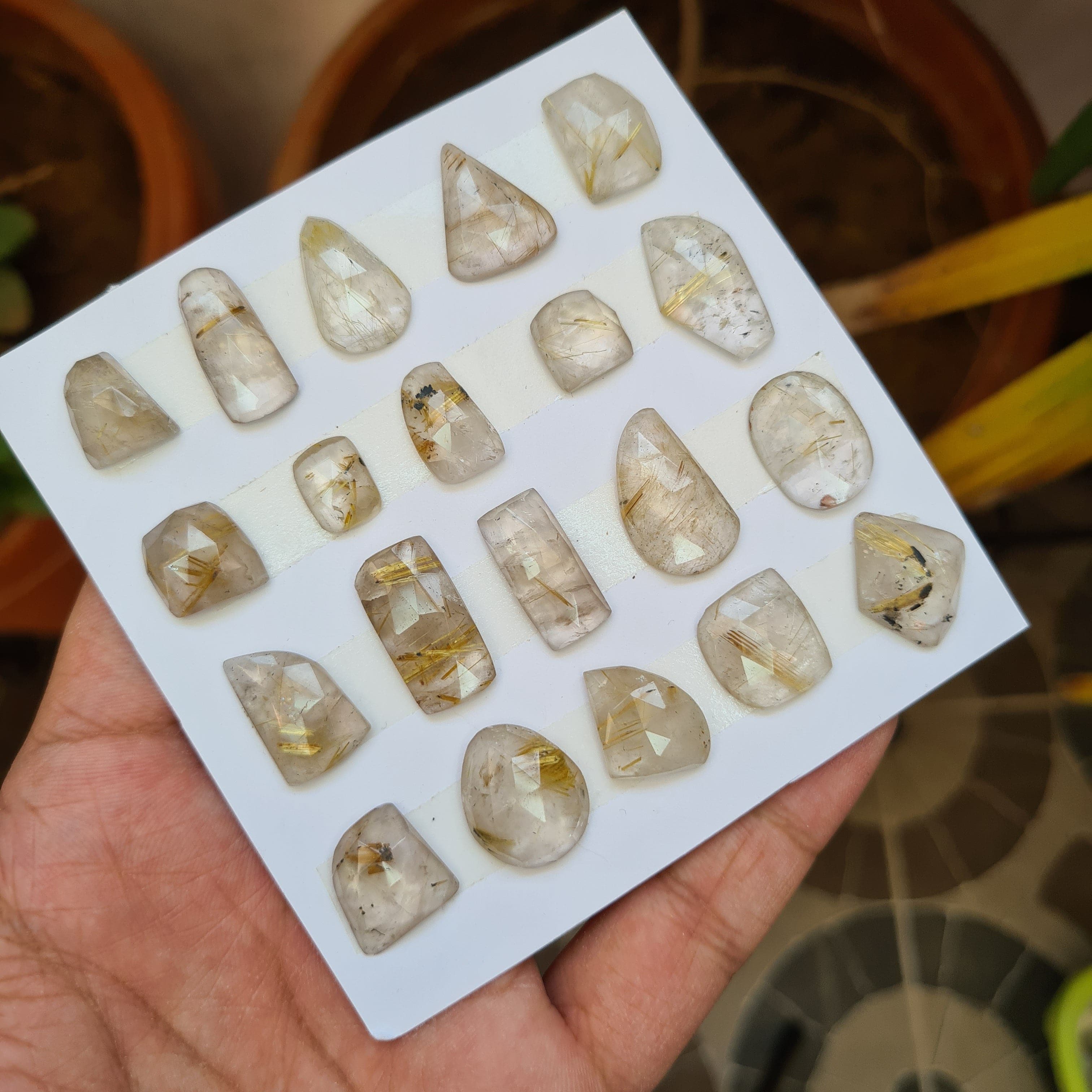 20 Pcs Natural Rutile Quartz Faceted Gemstones | Fancy Shape, Sizes: 11-21mm - The LabradoriteKing