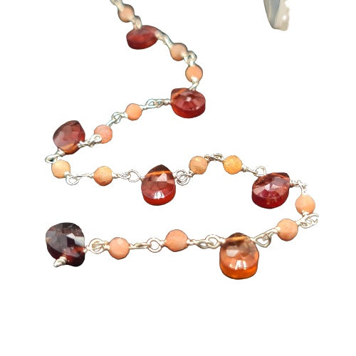 Hessonite Peach Moonstone Chain on 925 Sterling Silver | 3-7mm | by Length - The LabradoriteKing