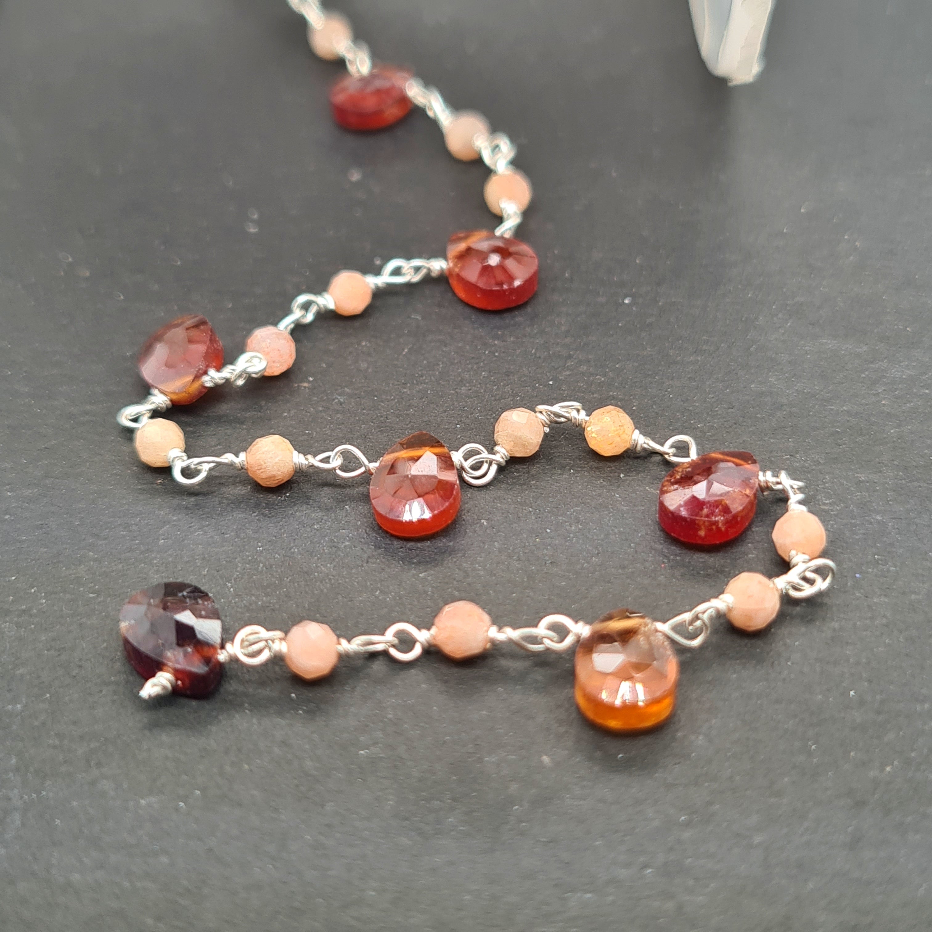 Hessonite Peach Moonstone Chain on 925 Sterling Silver | 3-7mm | by Length - The LabradoriteKing