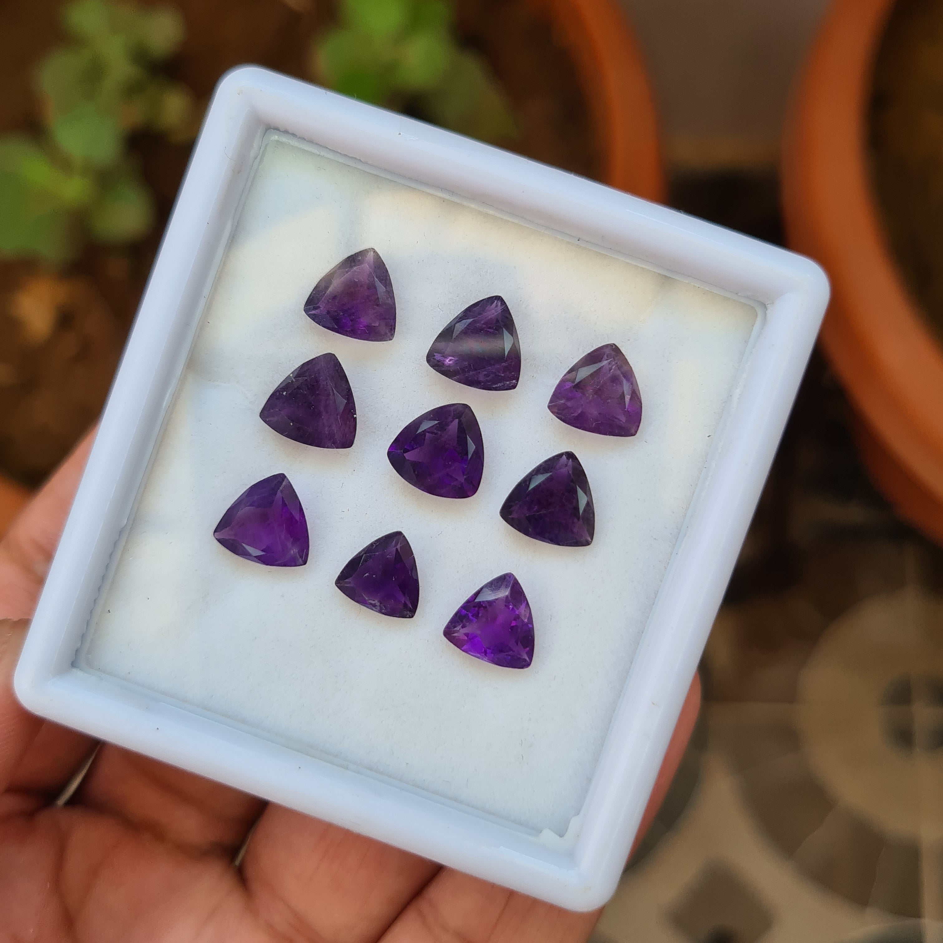 9 Pcs Natural Amethyst Faceted Gemstone | Size: 8-9mm, Trillion Shape - The LabradoriteKing