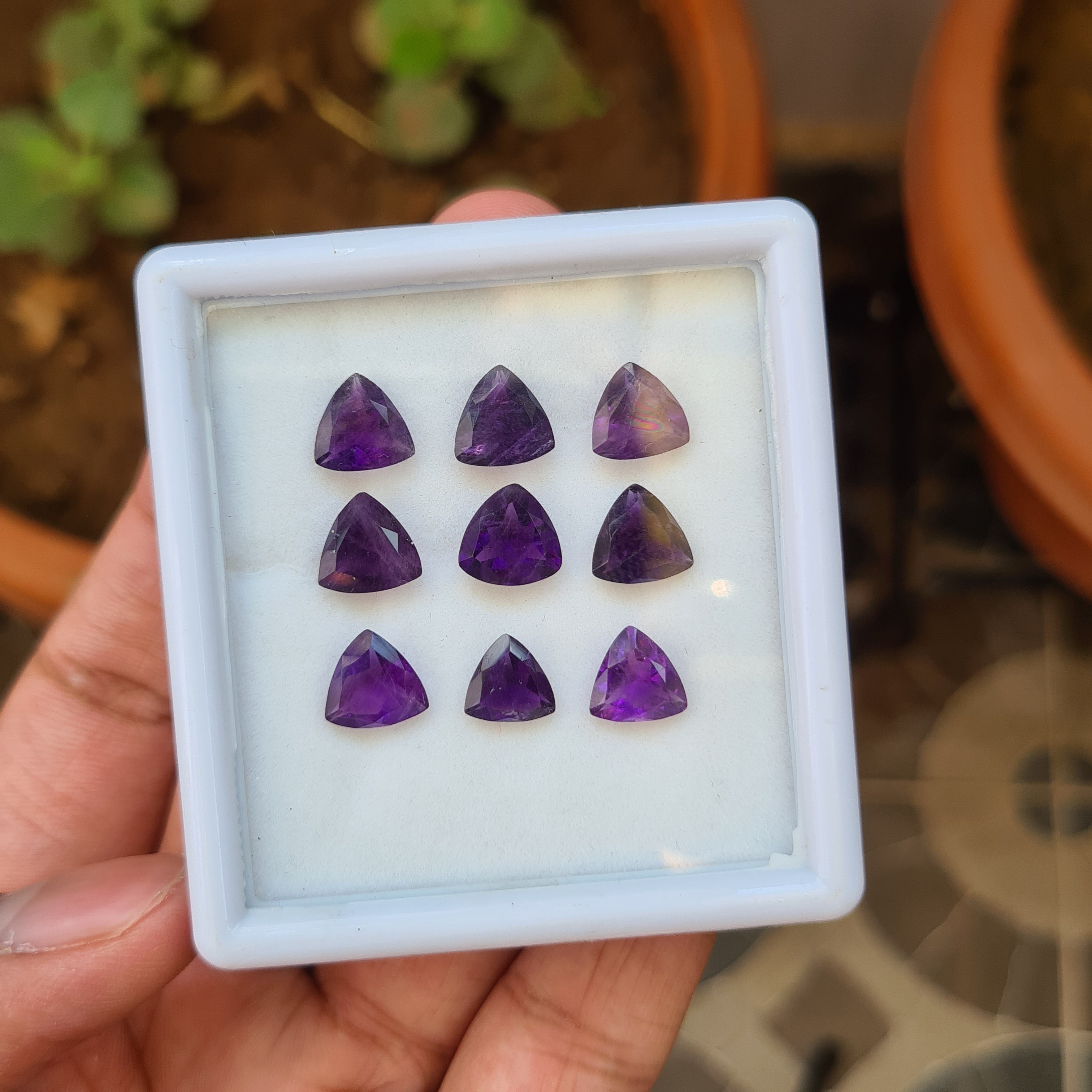 9 Pcs Natural Amethyst Faceted Gemstone | Size: 8-9mm, Trillion Shape - The LabradoriteKing