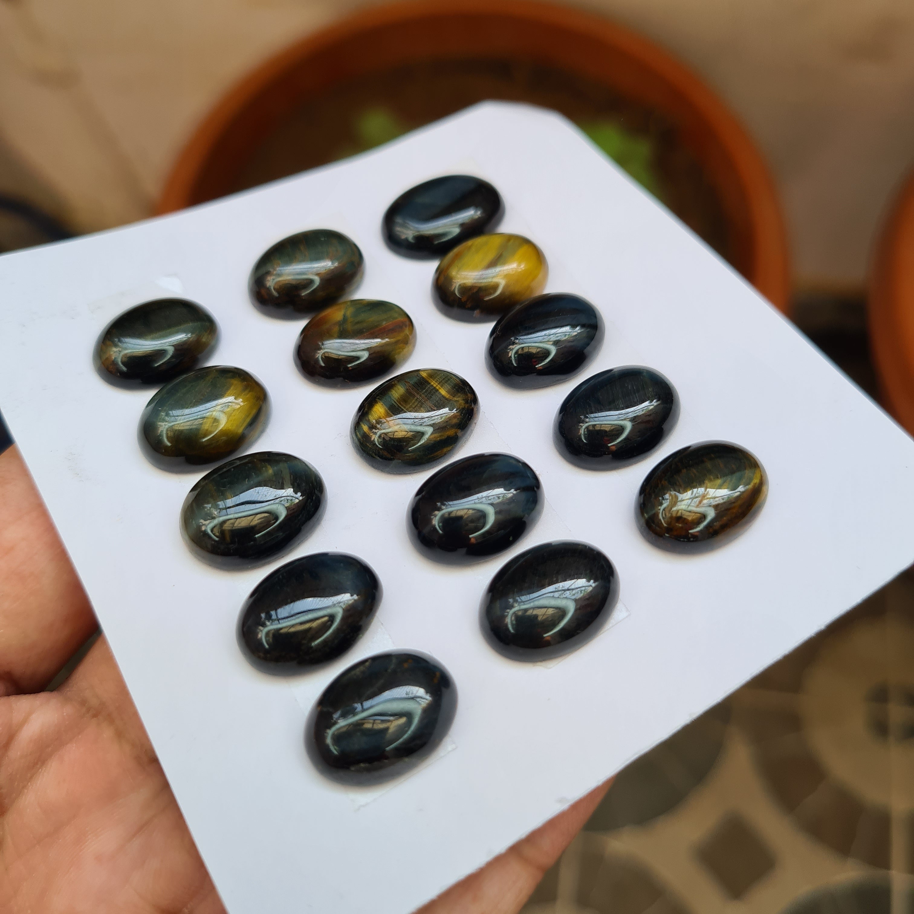 15 Pcs Natural Tiger Eye Cabochon Gemstones | Oval Shape, 16-18mm Size, - The LabradoriteKing