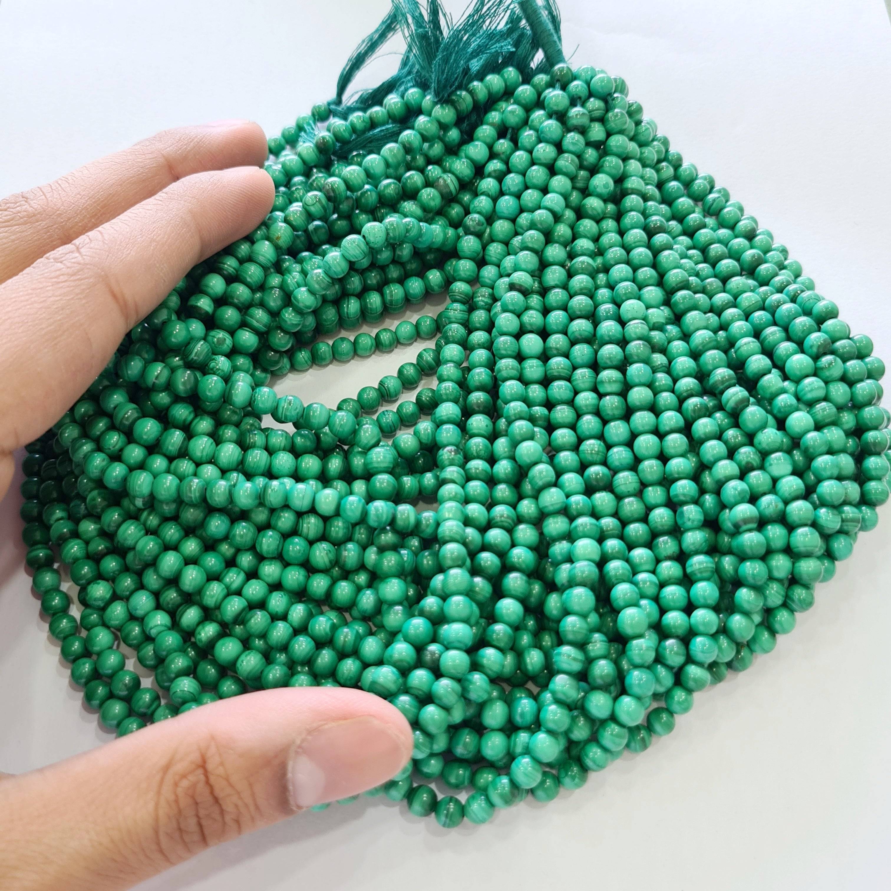 Real Genuine Natural Green Malachite Round Beads 4-5mm, 14" Inches - The LabradoriteKing