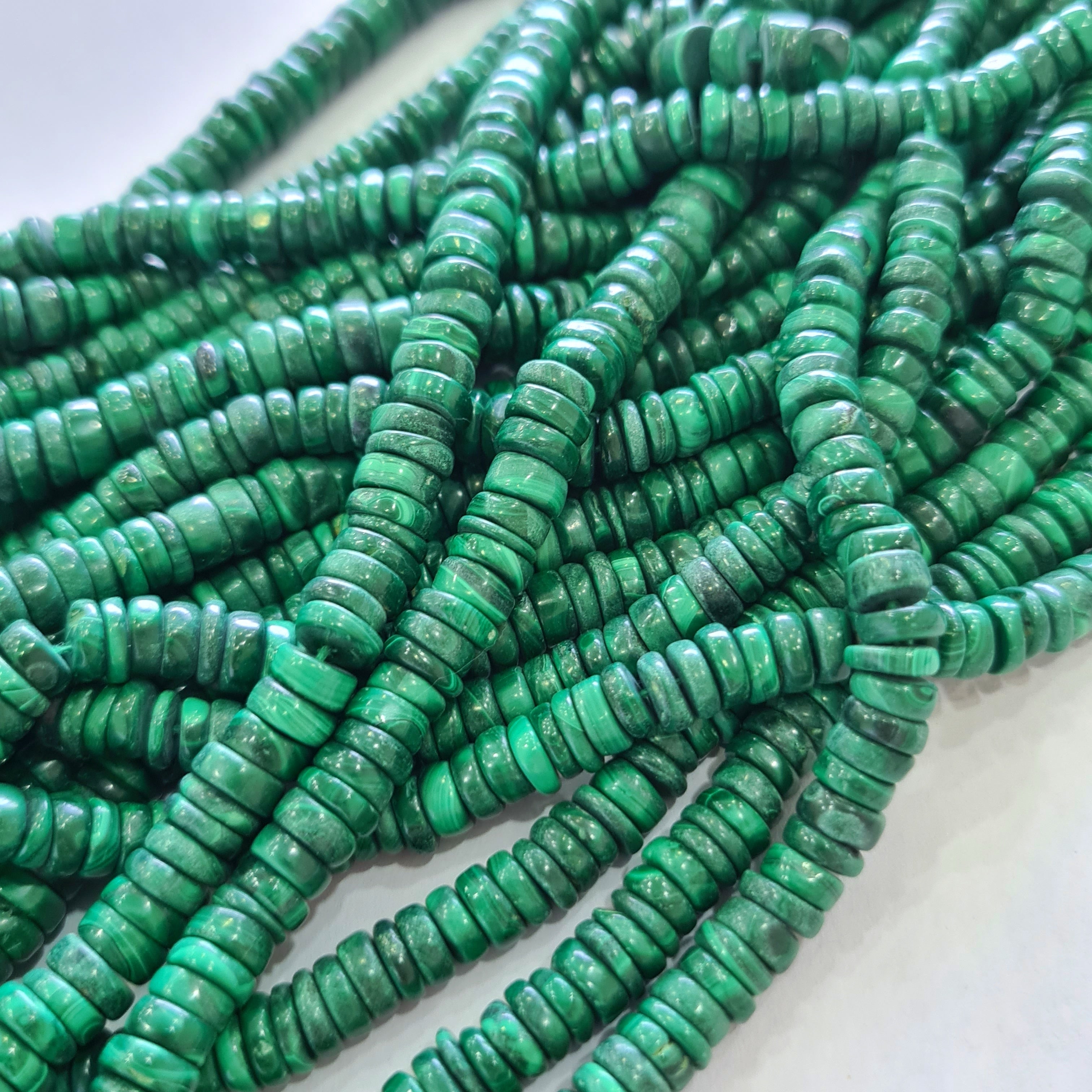 Natural Malachite Tire Beads 6mm, 14" Inches beads, Dice Beads - The LabradoriteKing