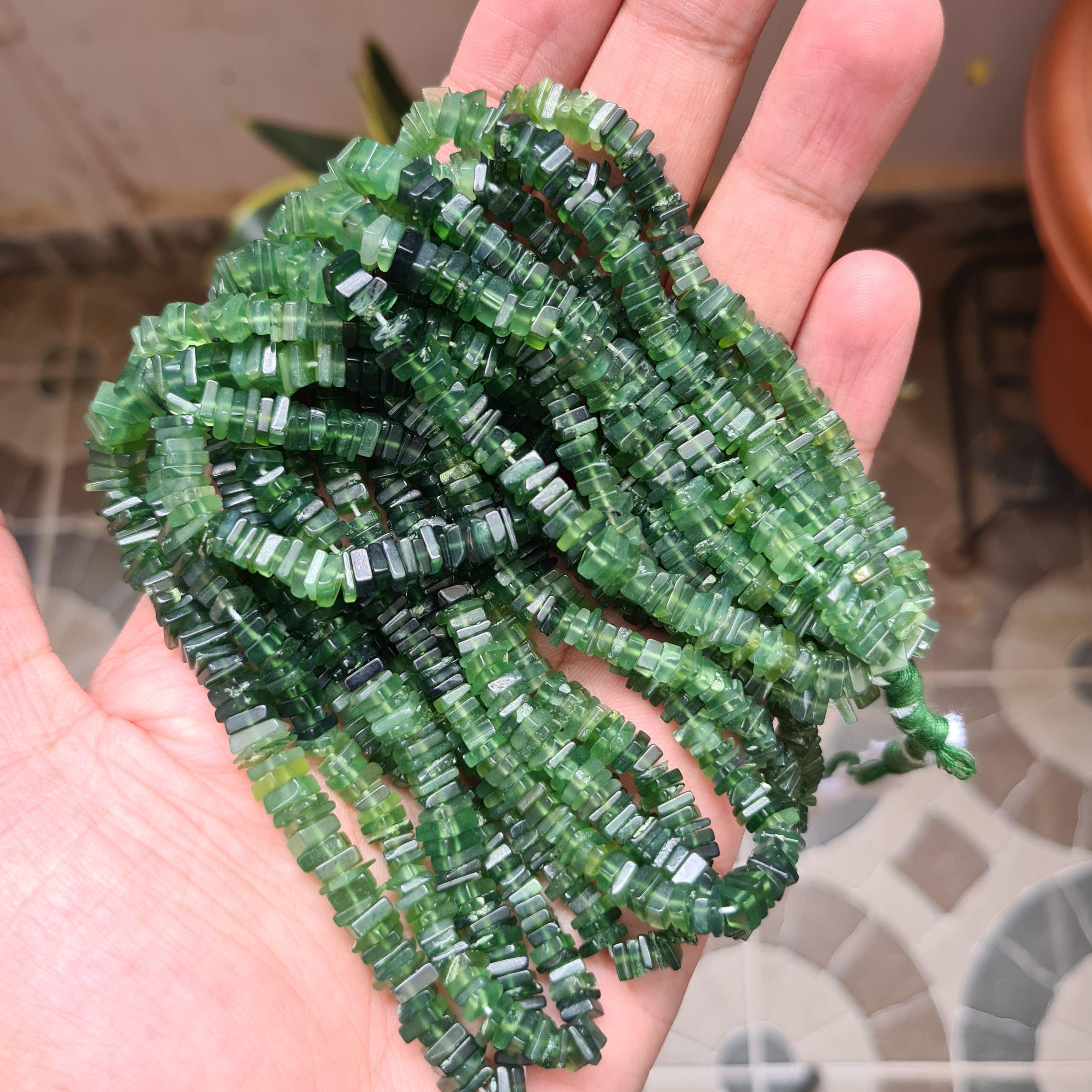 Natural Green Onyx Square Beads Gemstone Plain Heishi Beads Size -4-6mm 18 Inches Loose Gemstone - The LabradoriteKing