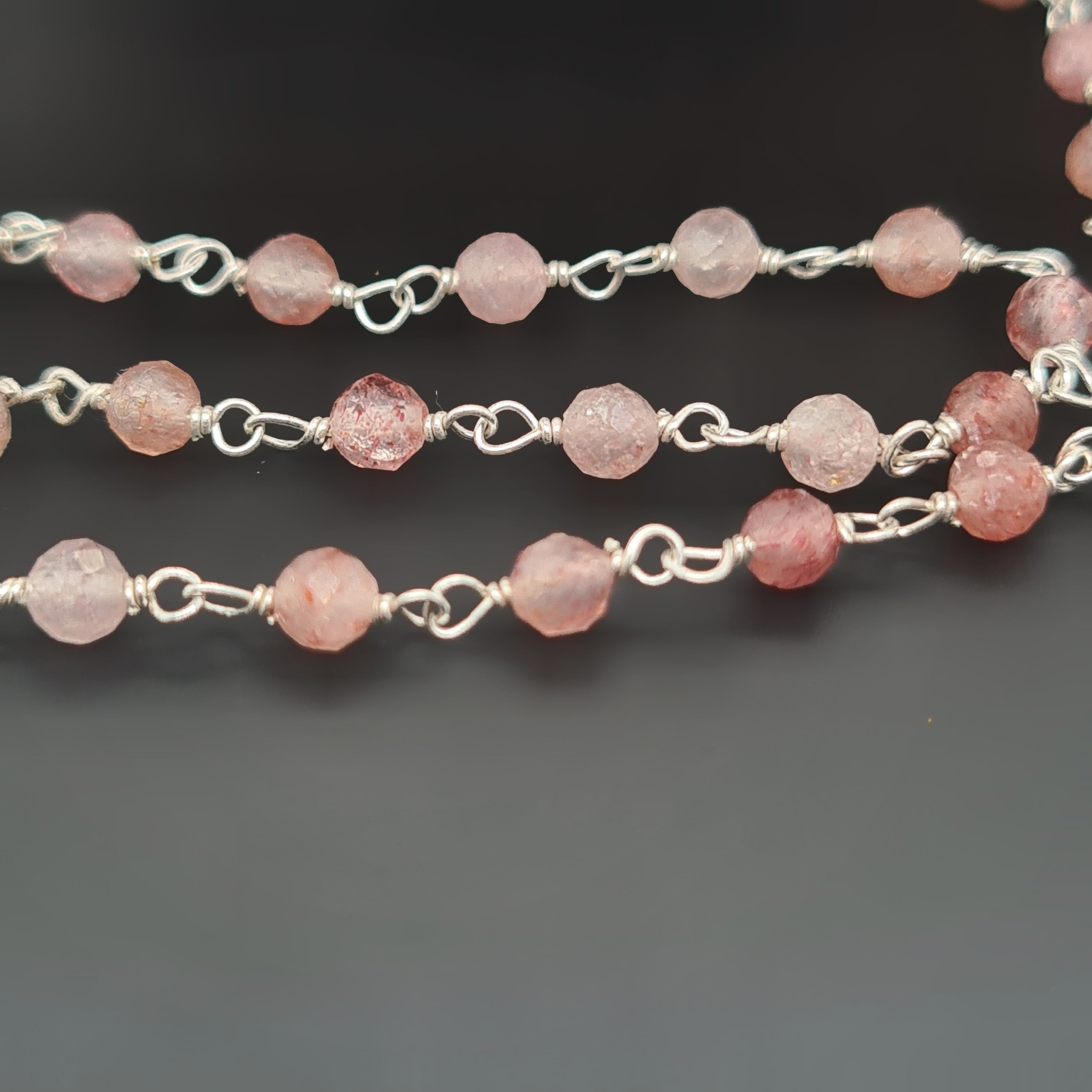 Strawberry Quartz Chain on 925 Sterling Silver | 3mm | by Length - The LabradoriteKing