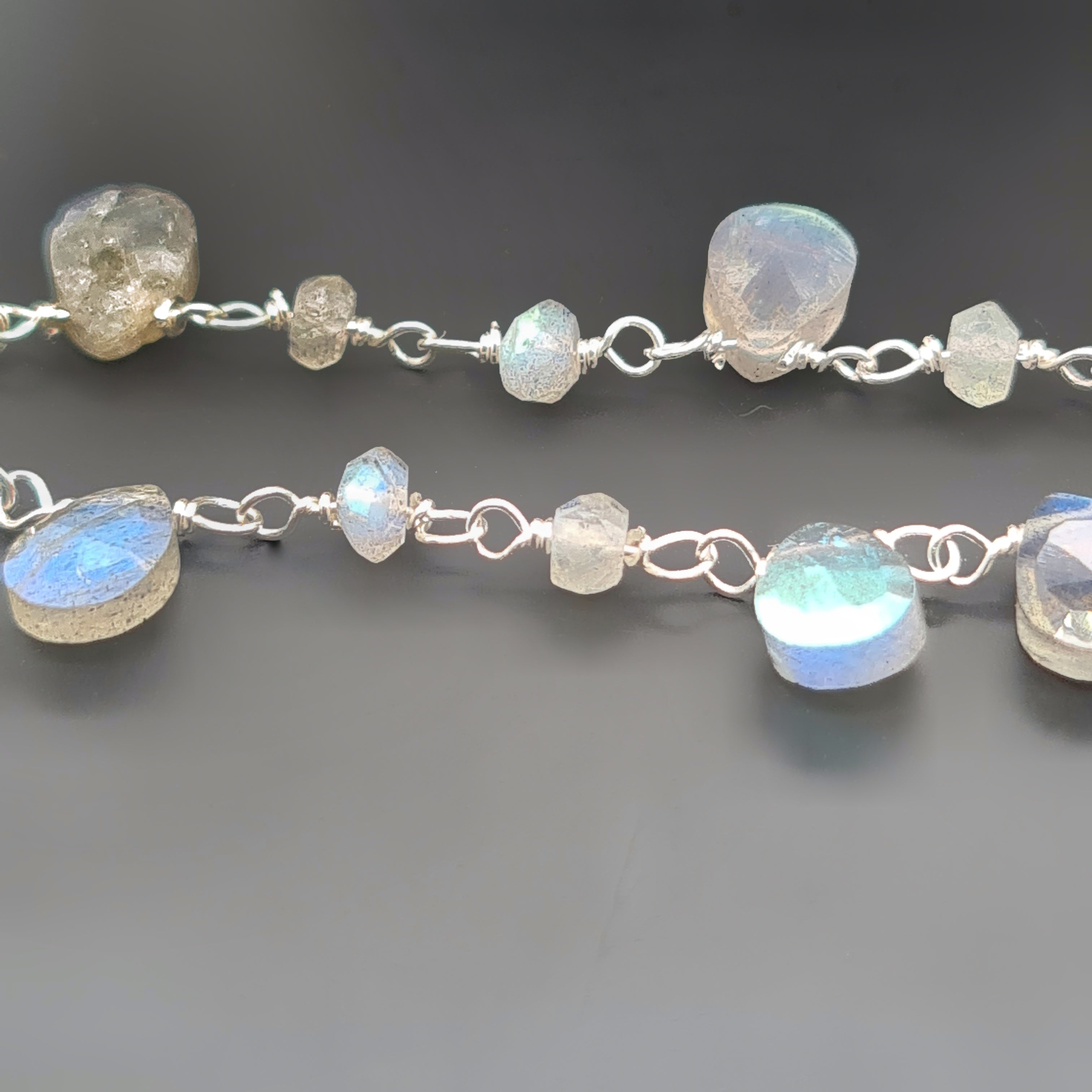 Natural Labradorite Chain on 925 Sterling Silver | 3-7mm | by Length - The LabradoriteKing