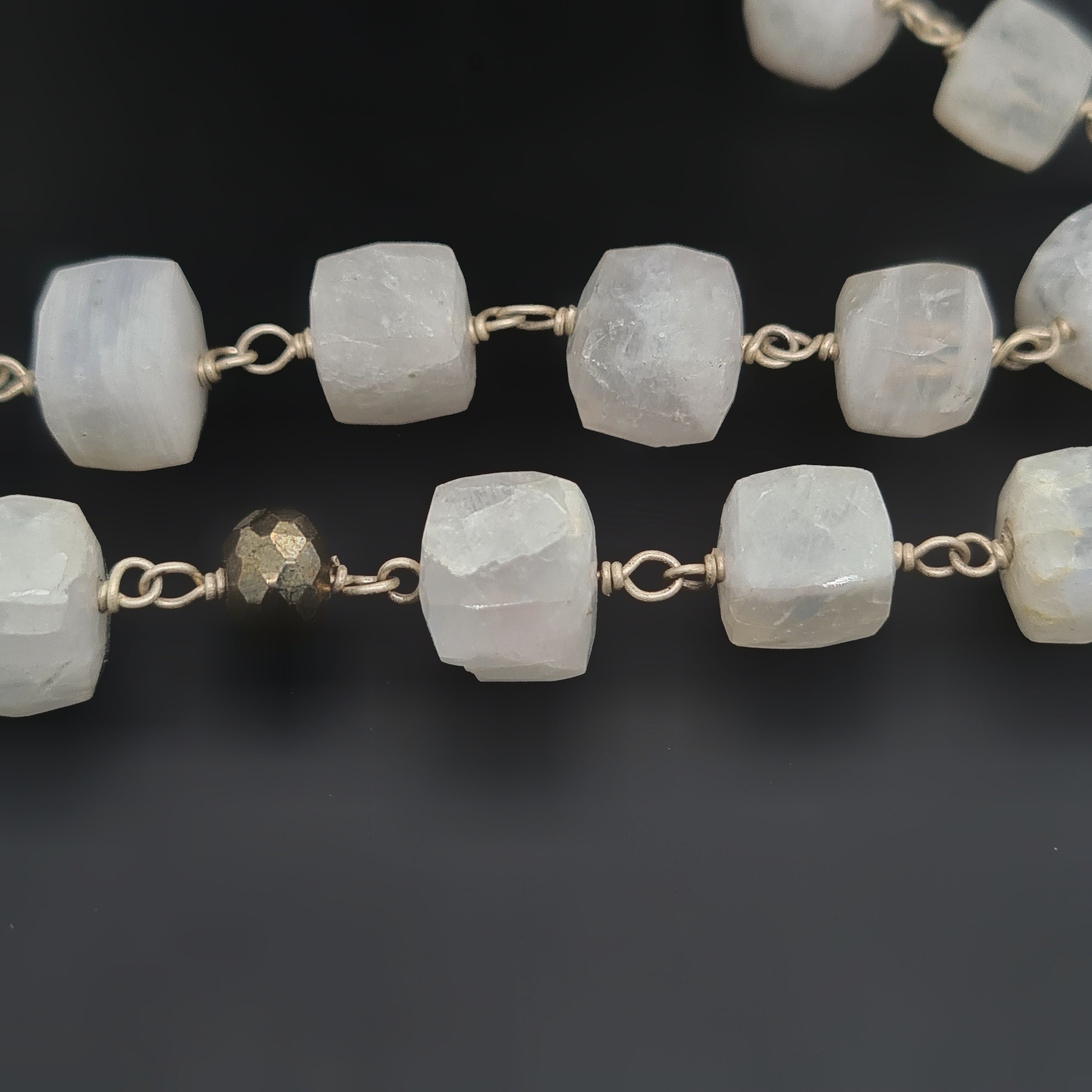 Rainbow Moonstone Pyrite Chain on 925 Sterling Silver | 6-7mm | by Length - The LabradoriteKing