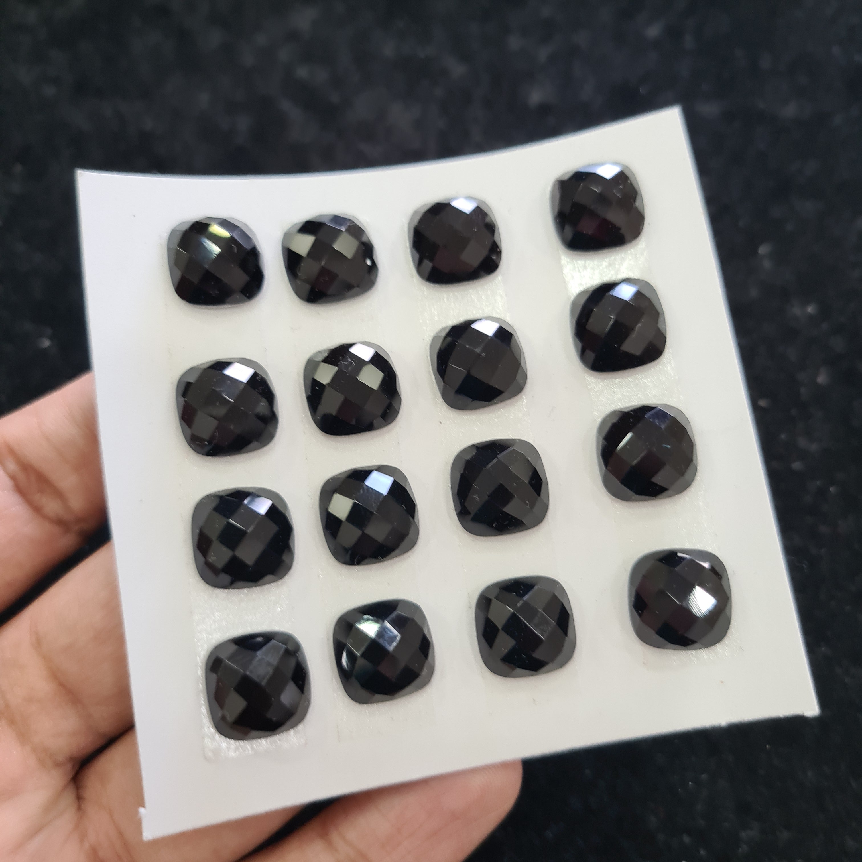 2Unit, 32Pcs Natural Black Onyx Rosecut Gemstones | Square Shape, 12mm Size, - The LabradoriteKing