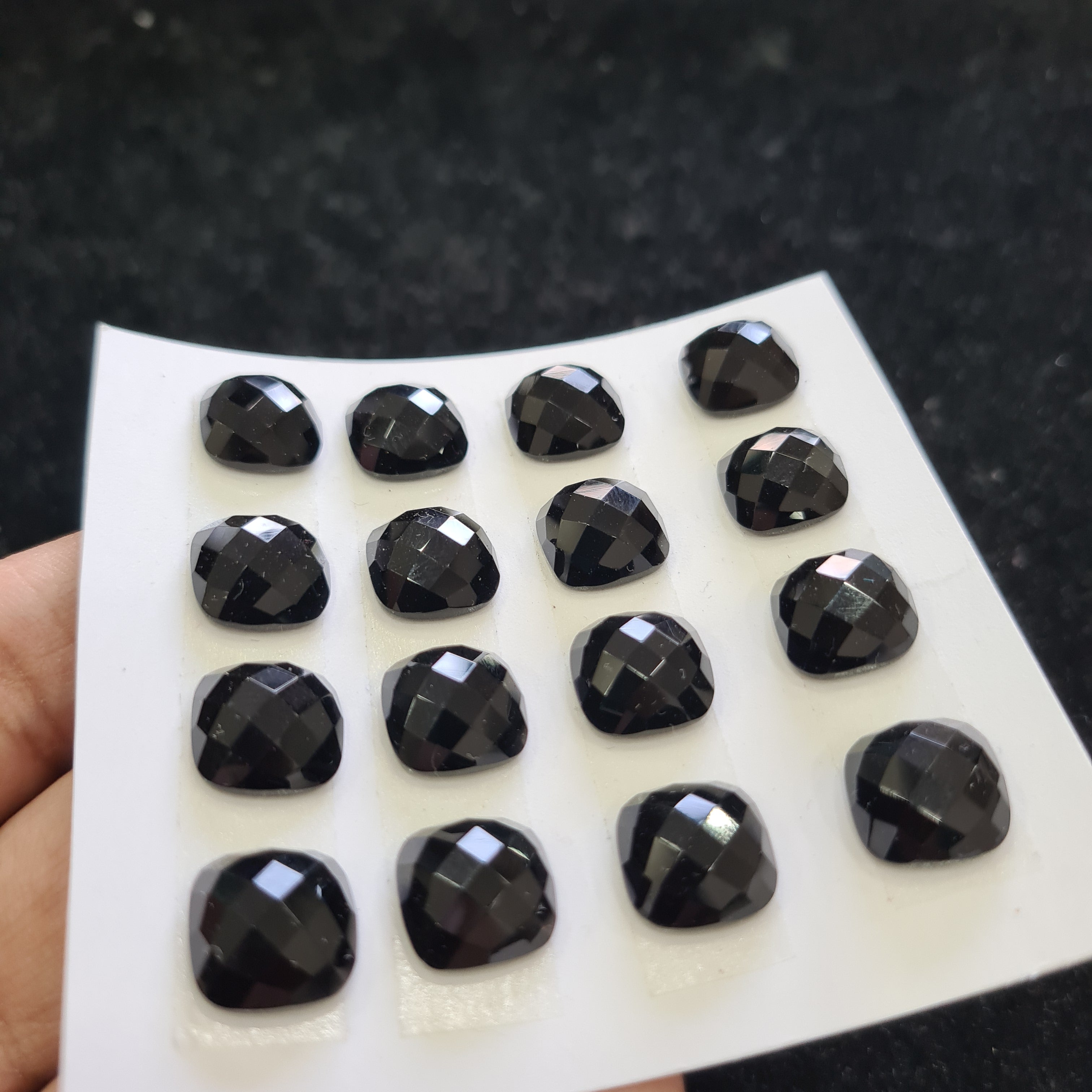 2Unit, 32Pcs Natural Black Onyx Rosecut Gemstones | Square Shape, 12mm Size, - The LabradoriteKing