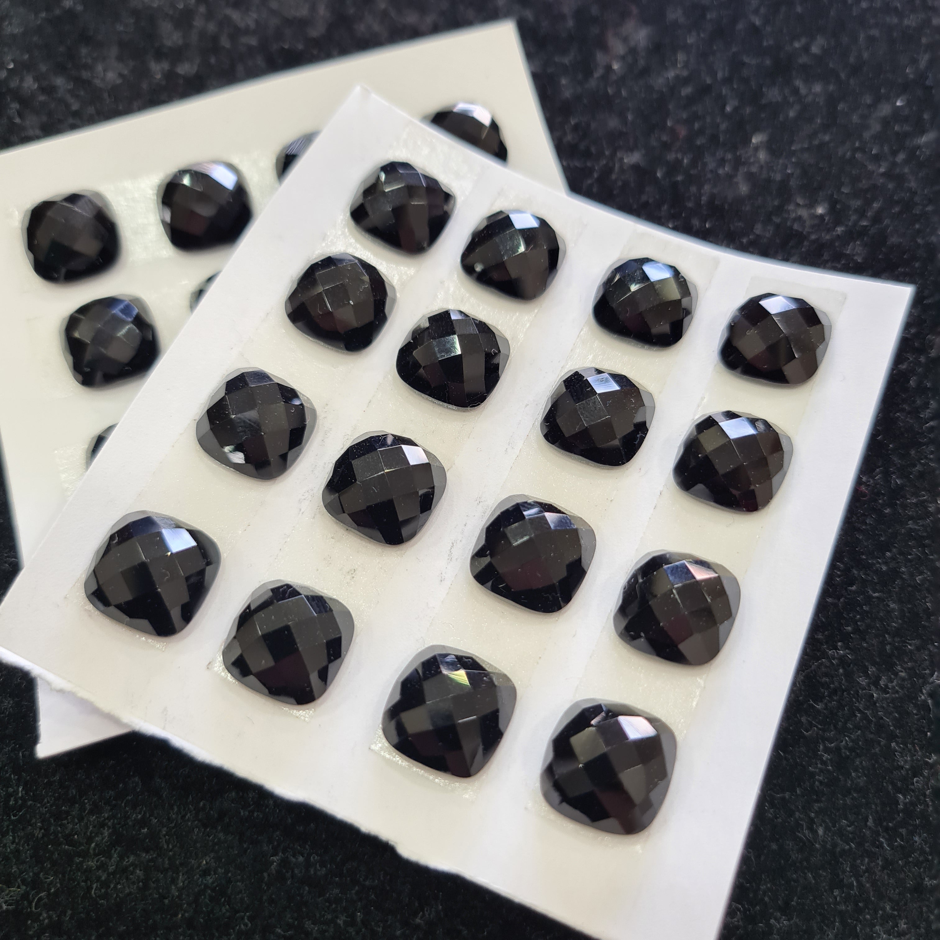 2Unit, 32Pcs Natural Black Onyx Rosecut Gemstones | Square Shape, 12mm Size, - The LabradoriteKing